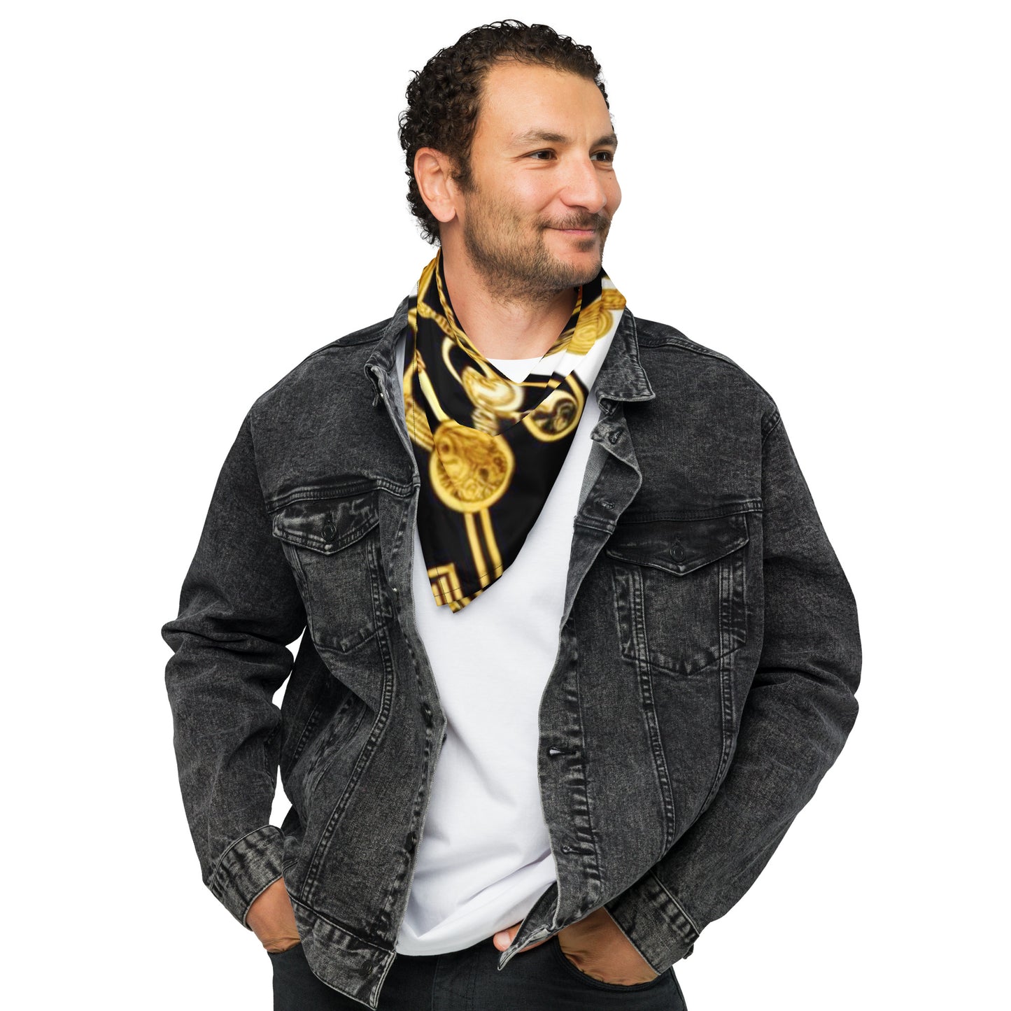 Front Gold & Black Baroque Signature Scarf Series All-over print bandana #MzKittyz #NikkiDKatArt