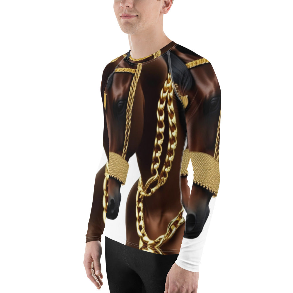 Front Gilded Horse Limited Men's Rash Guard Long Sleeved Shirt Tshirt, LongSleeve #MzKittyz #NikkiDKatArt