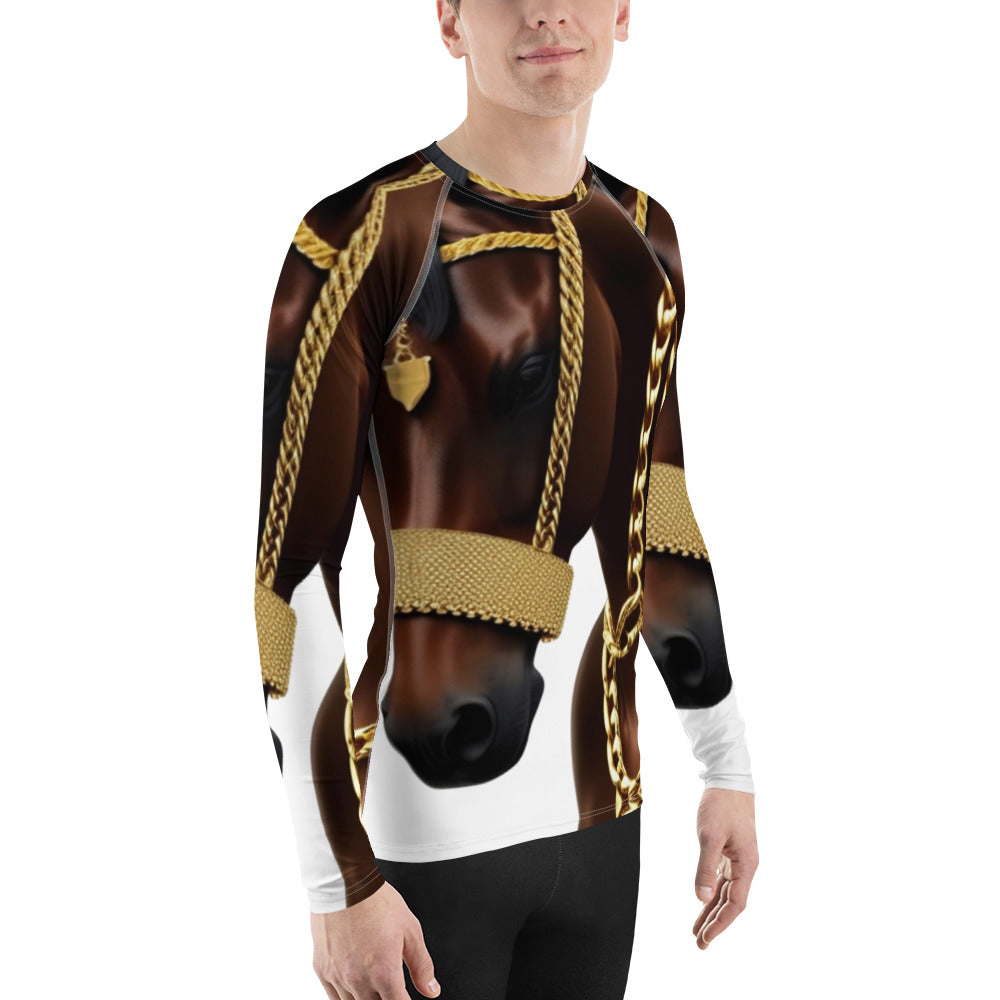 Front Gilded Horse Limited Men's Rash Guard Long Sleeved Shirt Tshirt, LongSleeve #MzKittyz #NikkiDKatArt