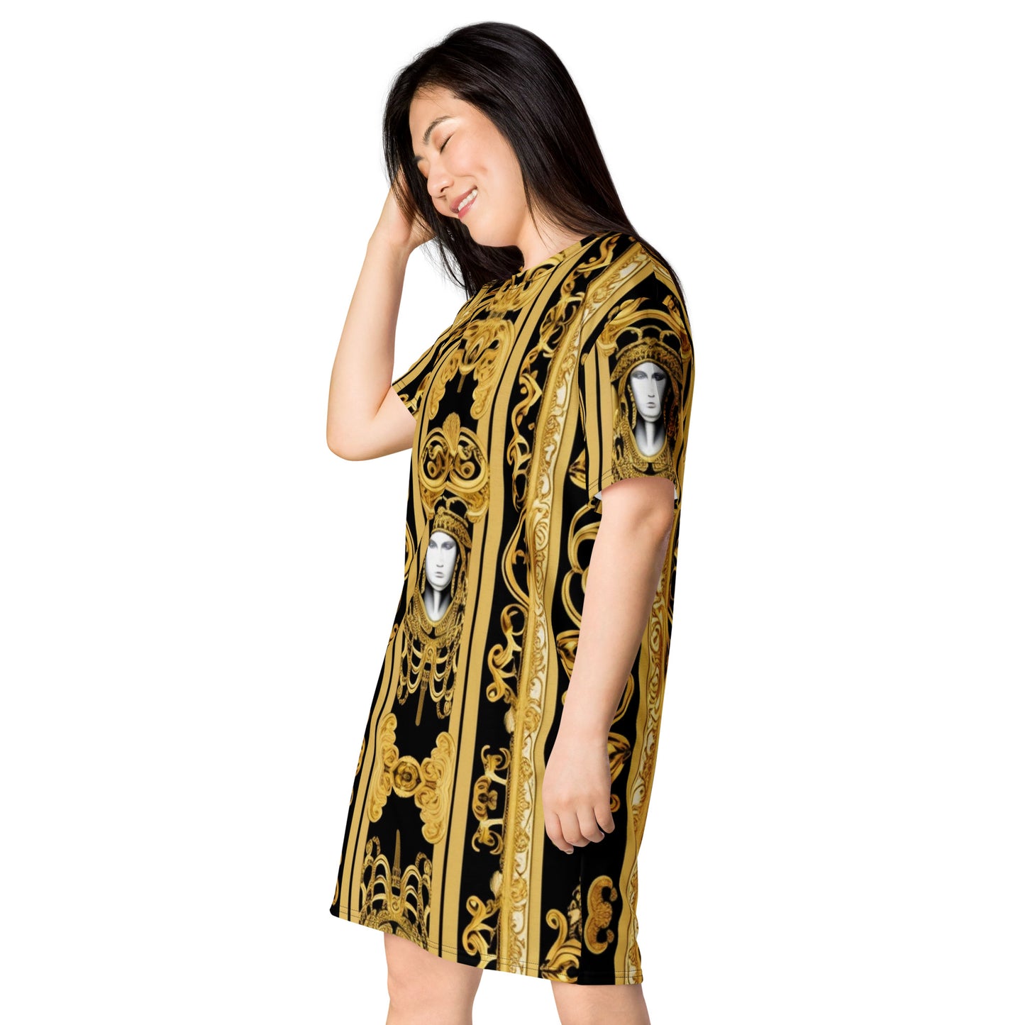 Front Gold & Black Baroque Scarf Design T-shirt dress T-shirt #MzKittyz #NikkiDKatArt