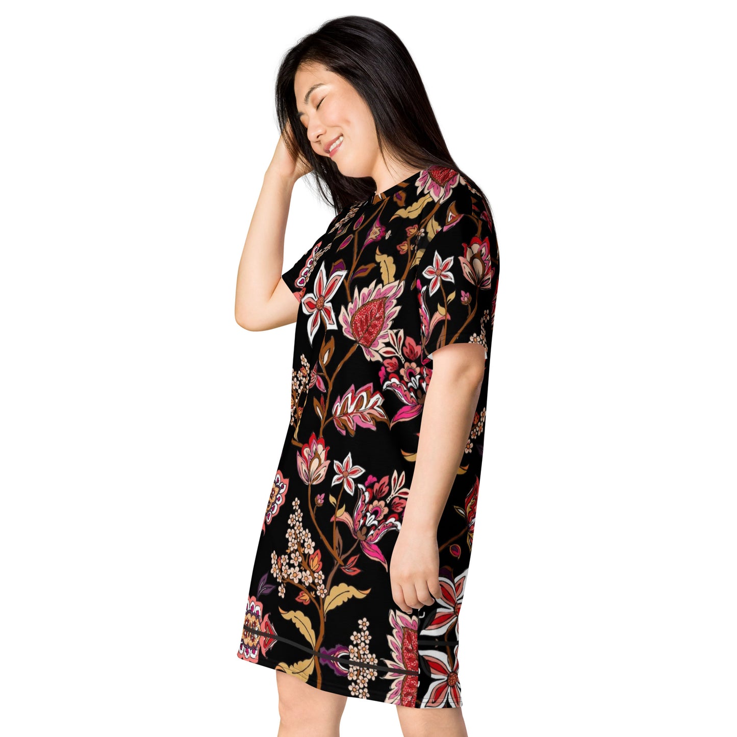 Side View Embroidered Look Floral Design All Over Print T-shirt dress Sizes up to 6XL #MzKittyz #NikkiDKatArt