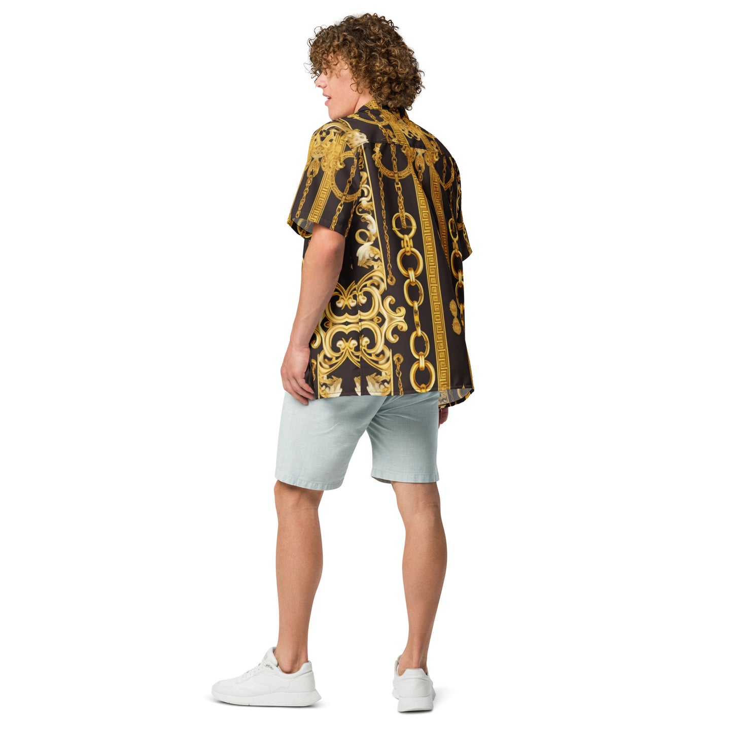 Front Gold & Black Baroque Signature Scarf Design Unisex button shirt Shirt #MzKittyz #NikkiDKatArt