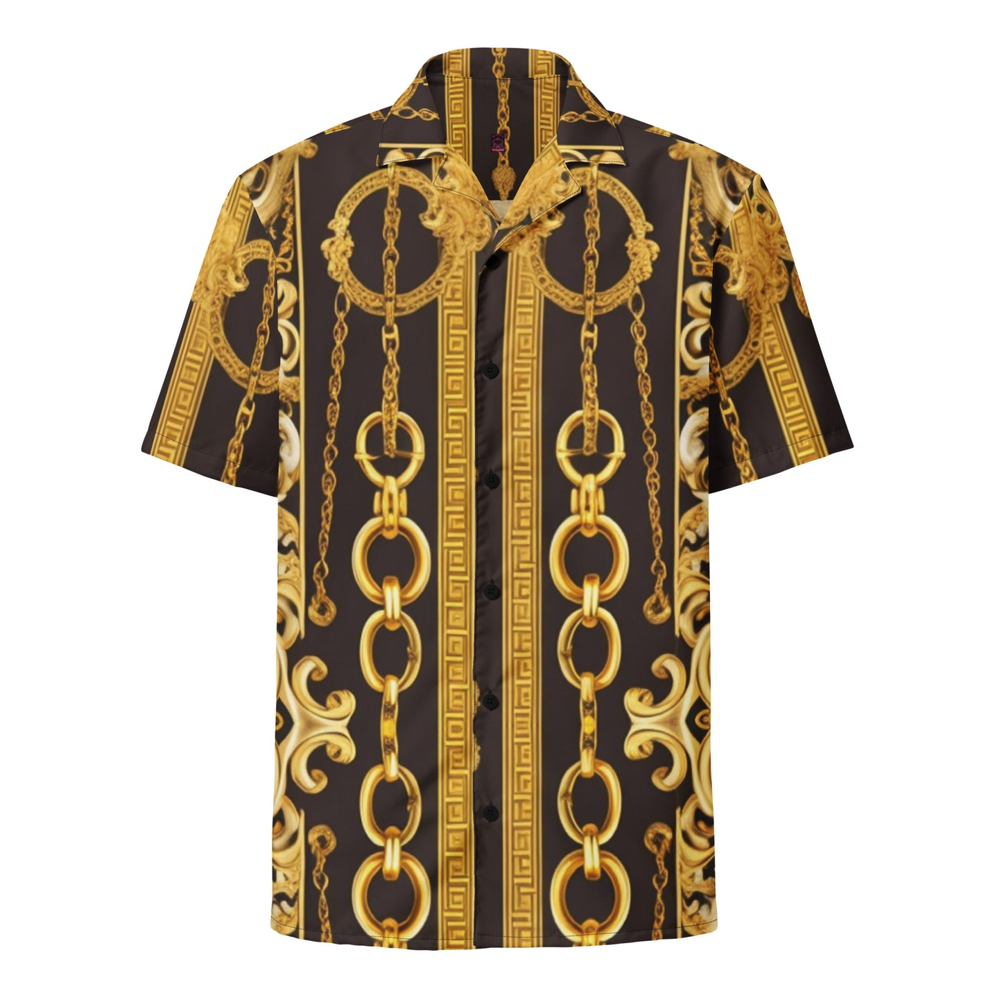 Front Gold & Black Baroque Signature Scarf Design Unisex button shirt Shirt #MzKittyz #NikkiDKatArt