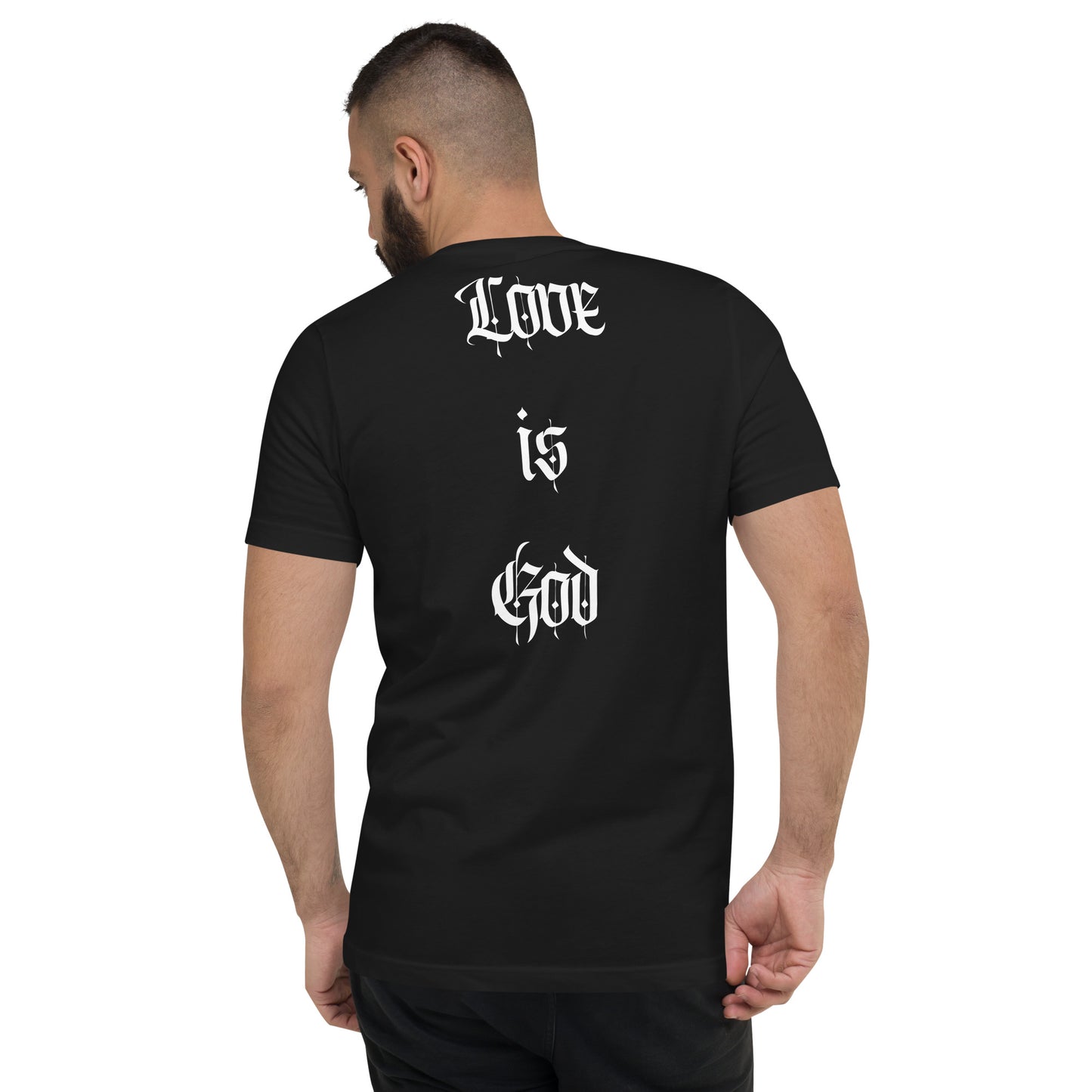 Back, God Is Love, Love Is God, Black, Unisex Short Sleeve V-Neck T-Shirt, Up to 2XL #MzKittyz #NikkiDKatArt