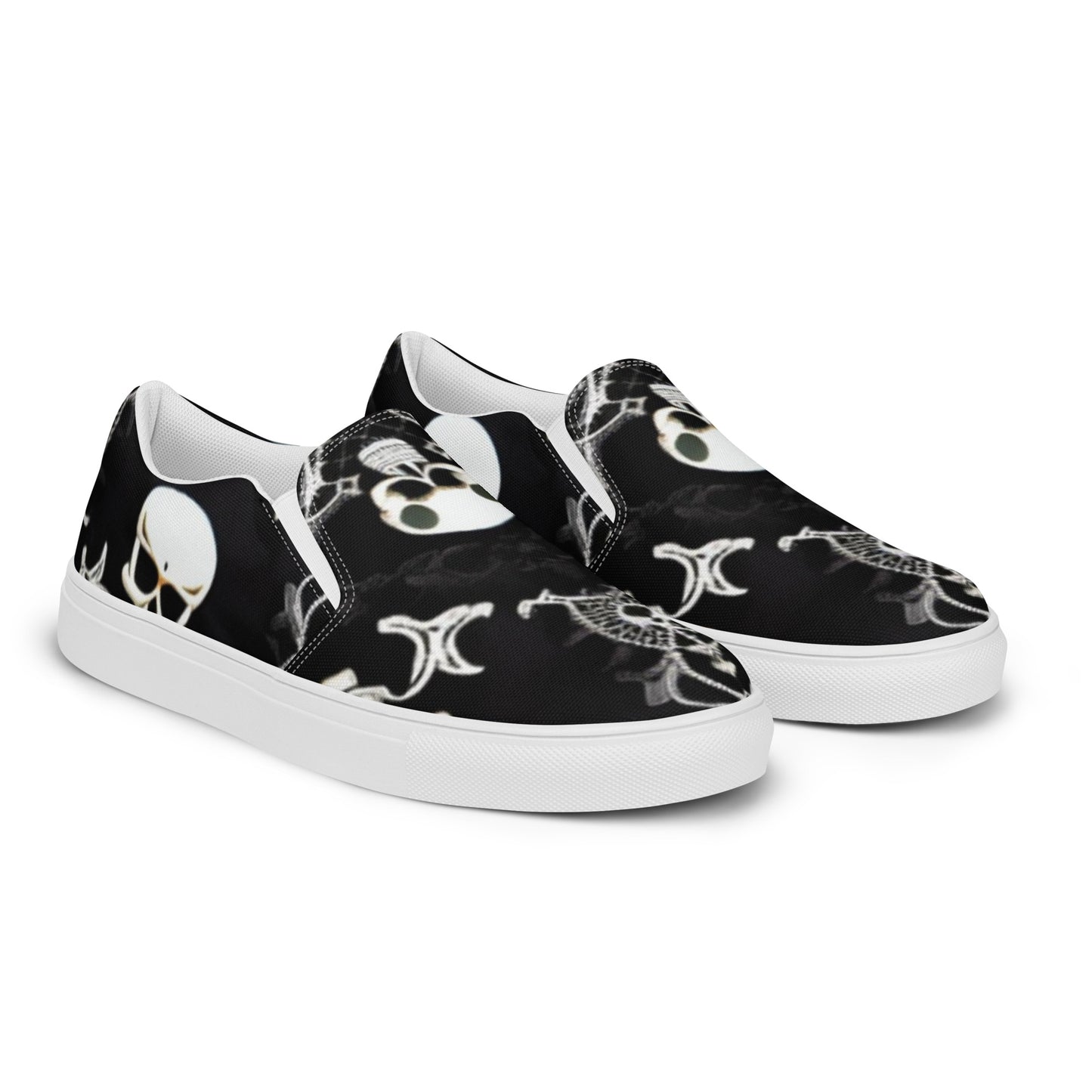Front Skully Lace Women’s slip-on canvas shoes #MzKittyz #NikkiDKatArt