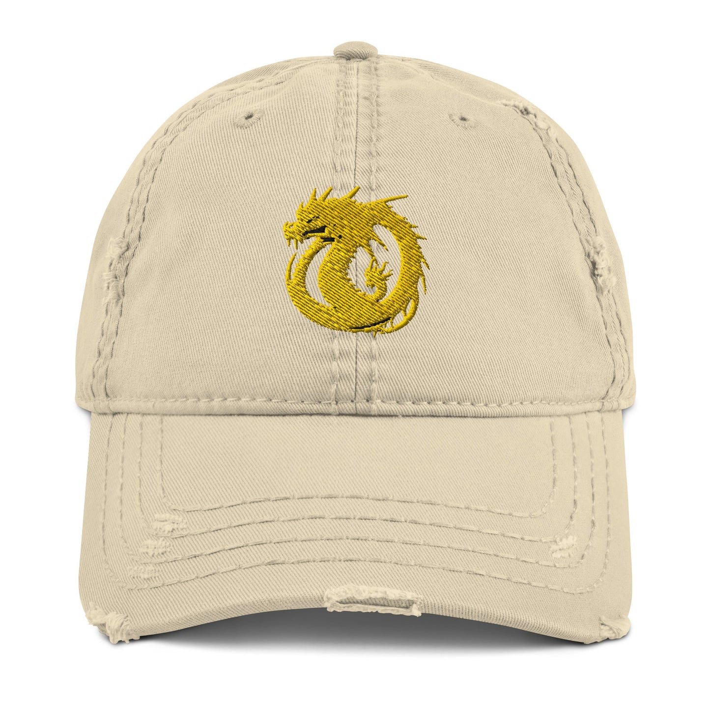 Front Golden Dragon Distressed Dad Hat DadHat #MzKittyz #NikkiDKatArt