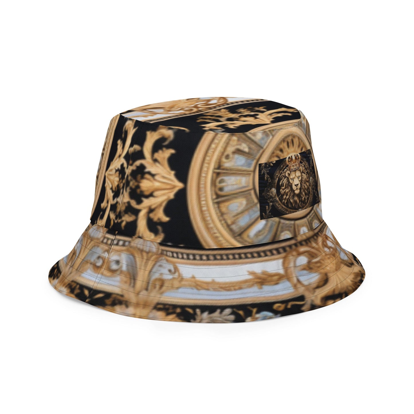 Front MzKittyz Signature Gold & Black Scarf Reversible Bucket Hat Bucket #MzKittyz #NikkiDKatArt