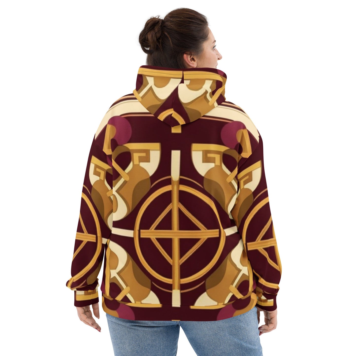 Front Mz Kittyz Burgundy Baroque Signature Scarf Design Unisex Hoodie Hoodie #MzKittyz #NikkiDKatArt