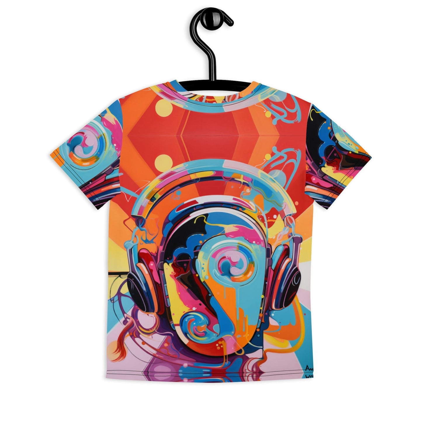 Front Nikki Max Headphones Face Youth crew neck t-shirt #MzKittyz #NikkiDKatArt