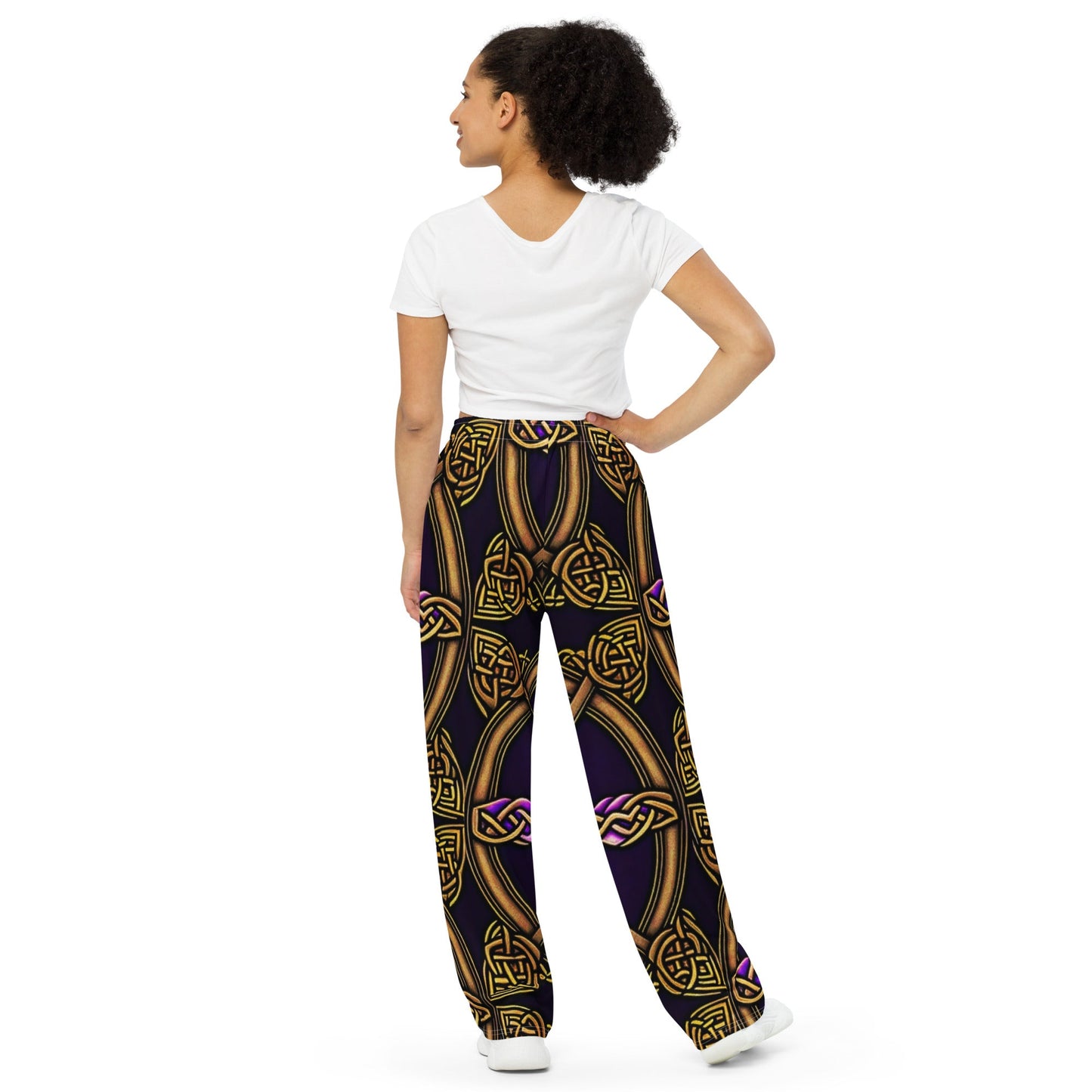 Front Celtic Knot Bronze Unisex wide-leg pants Wide Legged Pant #MzKittyz #NikkiDKatArt