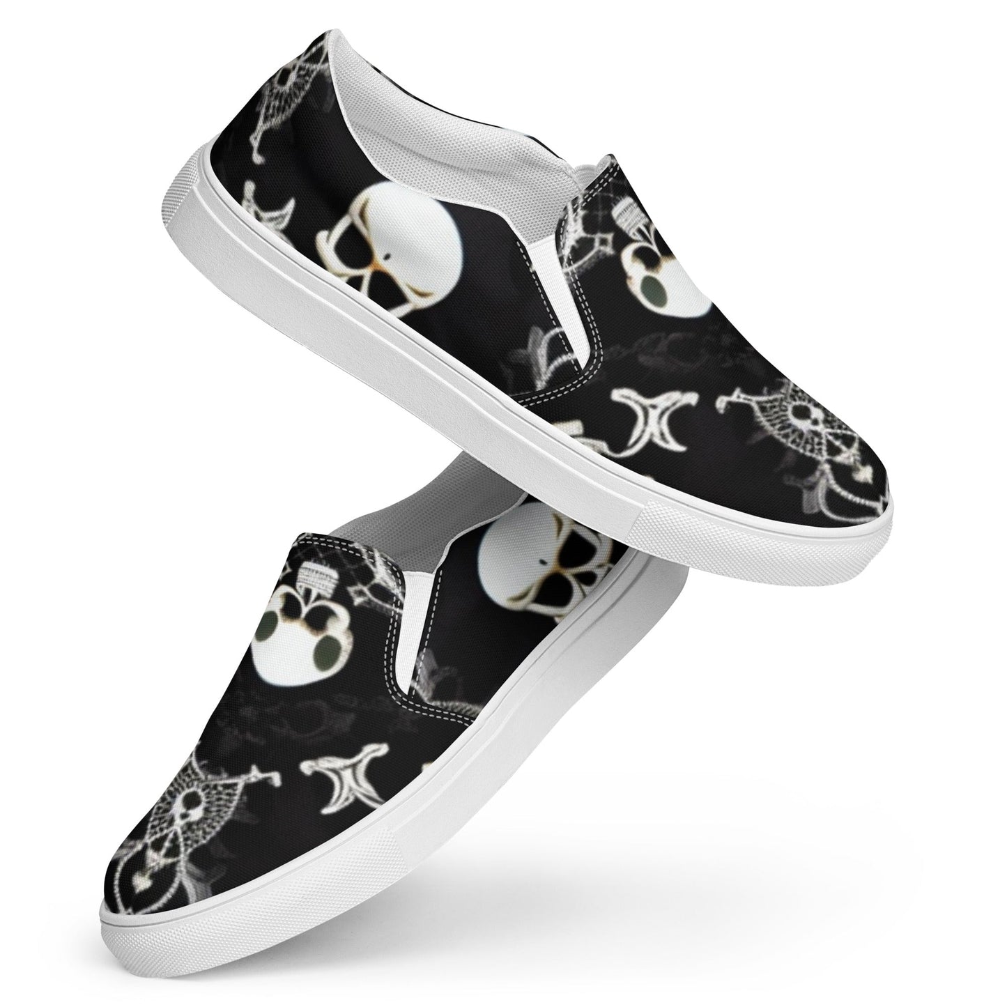 Front Skully Lace Women’s slip-on canvas shoes #MzKittyz #NikkiDKatArt