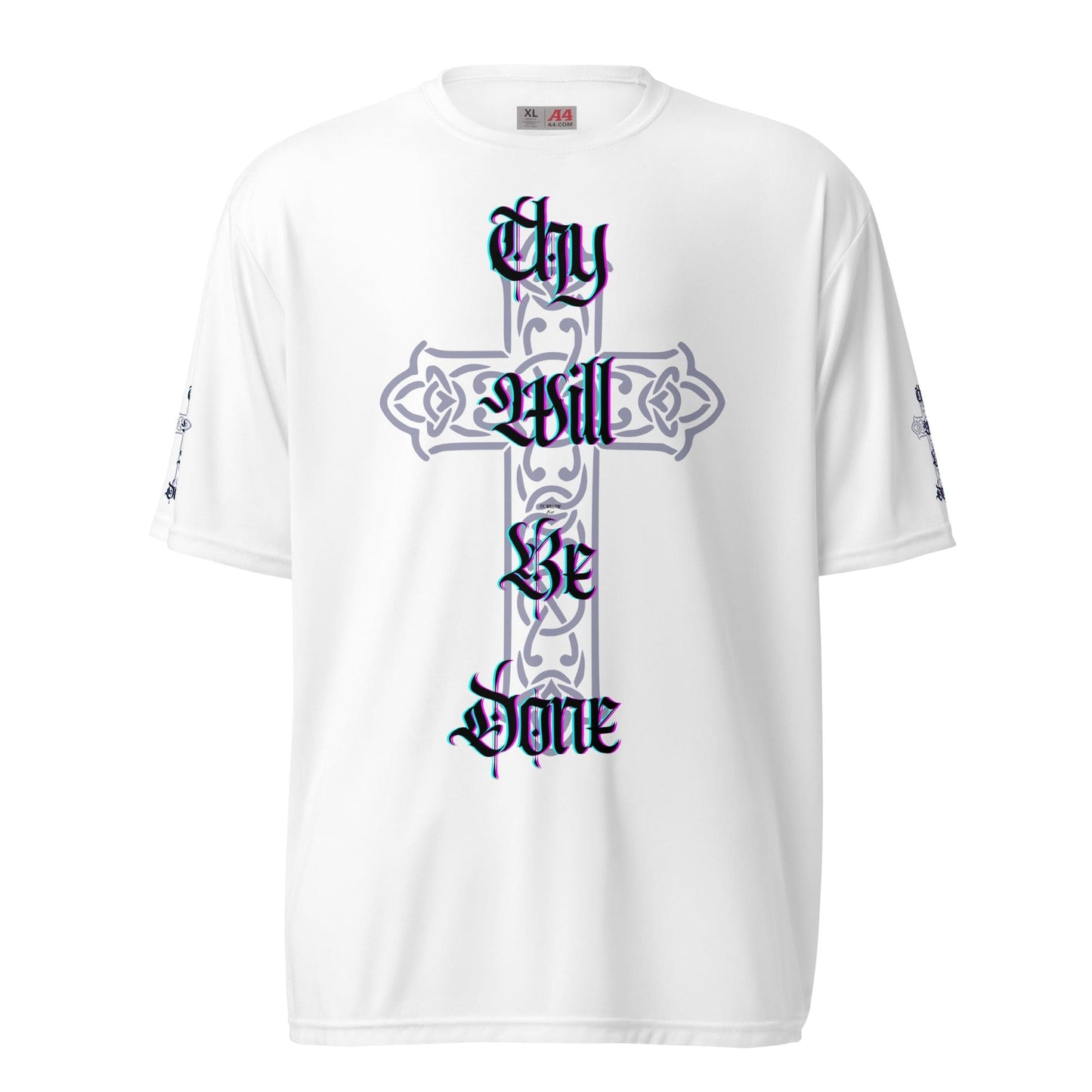Front White 'Thy Will Be Done' Unisex, Moisture Wicking crew neck T-shirt Short Sleeve , Tee #MzKittyz #NikkiDKatArt