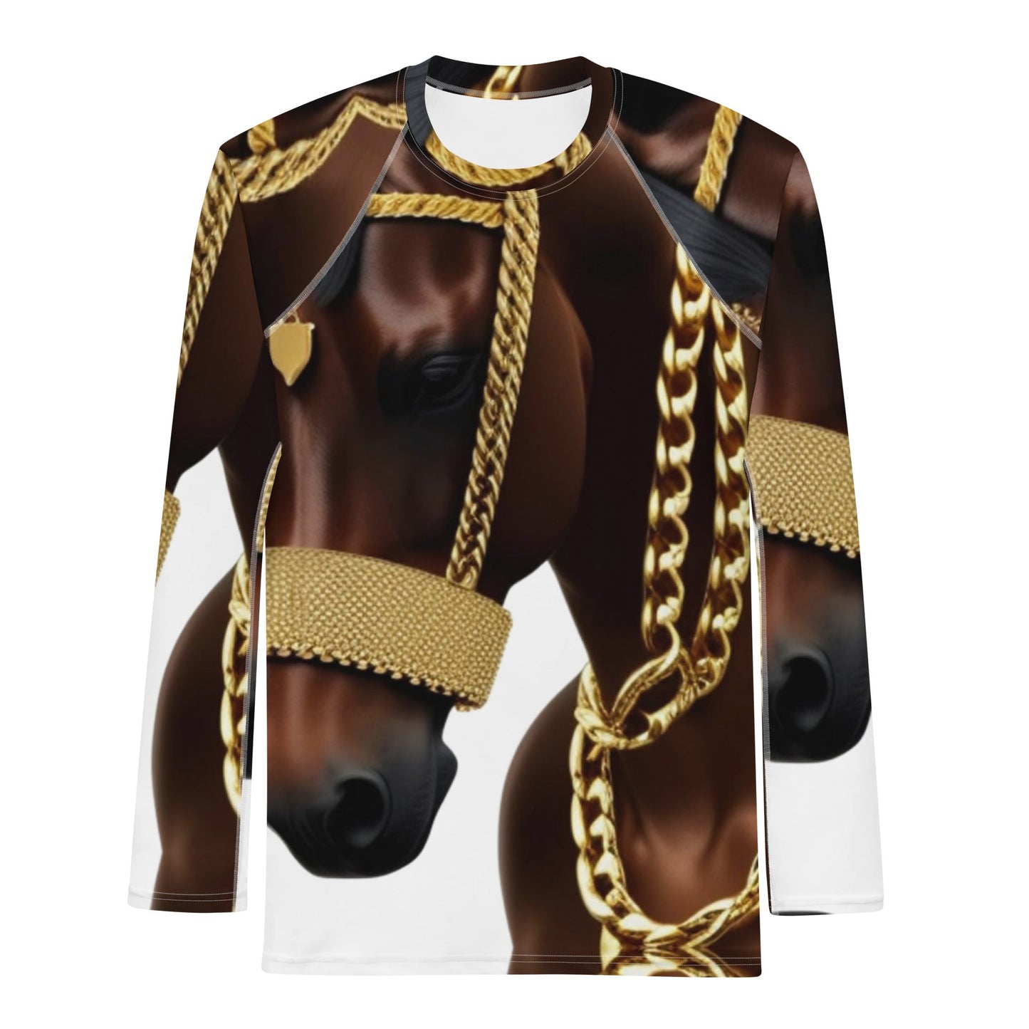 Front Gilded Horse Limited Men's Rash Guard Long Sleeved Shirt Tshirt, LongSleeve #MzKittyz #NikkiDKatArt