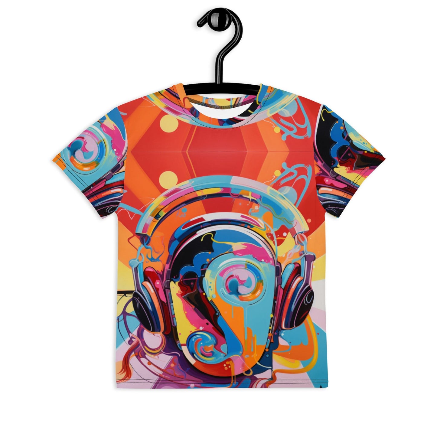 Front Nikki Max Headphones Face Youth crew neck t-shirt #MzKittyz #NikkiDKatArt