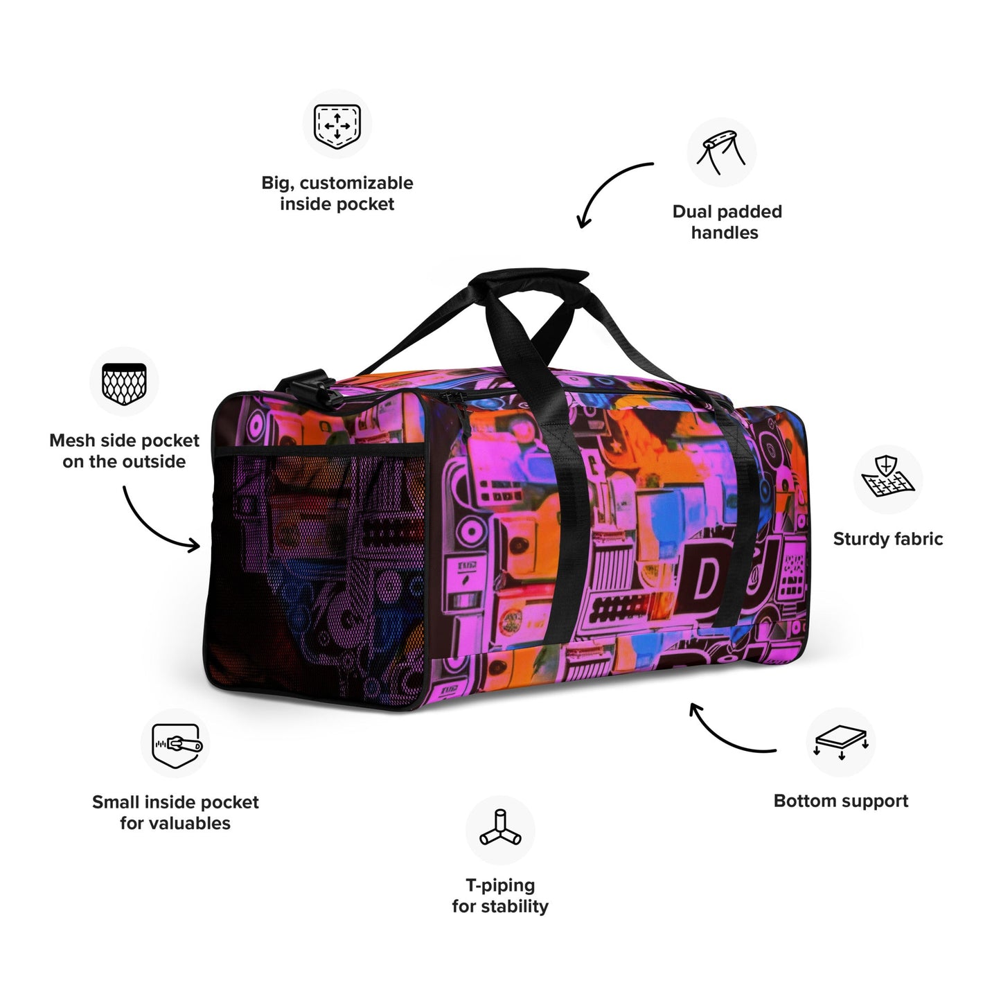 Front DJ Love Duffle bag Duffel #MzKittyz #NikkiDKatArt