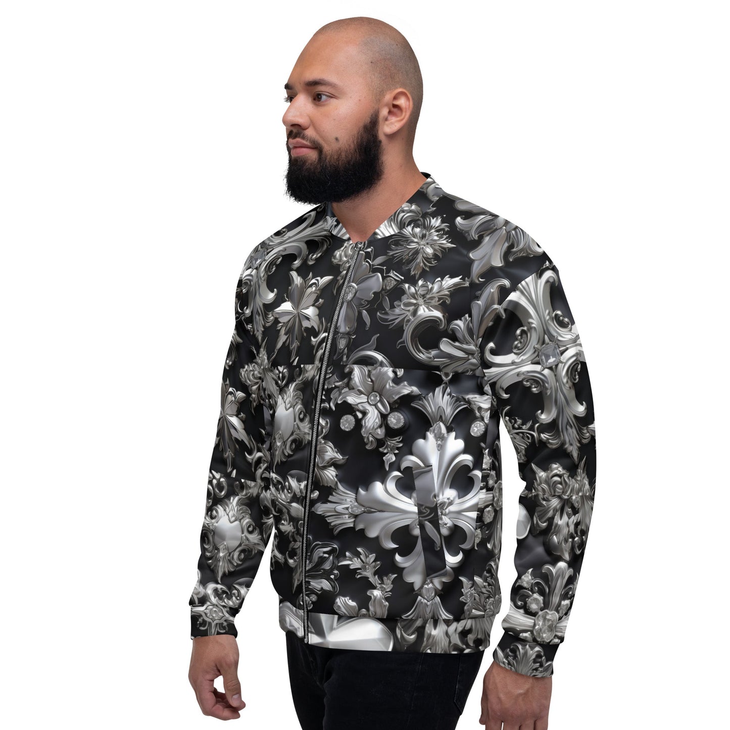 Front Chrome Crosses Unisex Bomber Jacket Bomber Jacket #MzKittyz #NikkiDKatArt