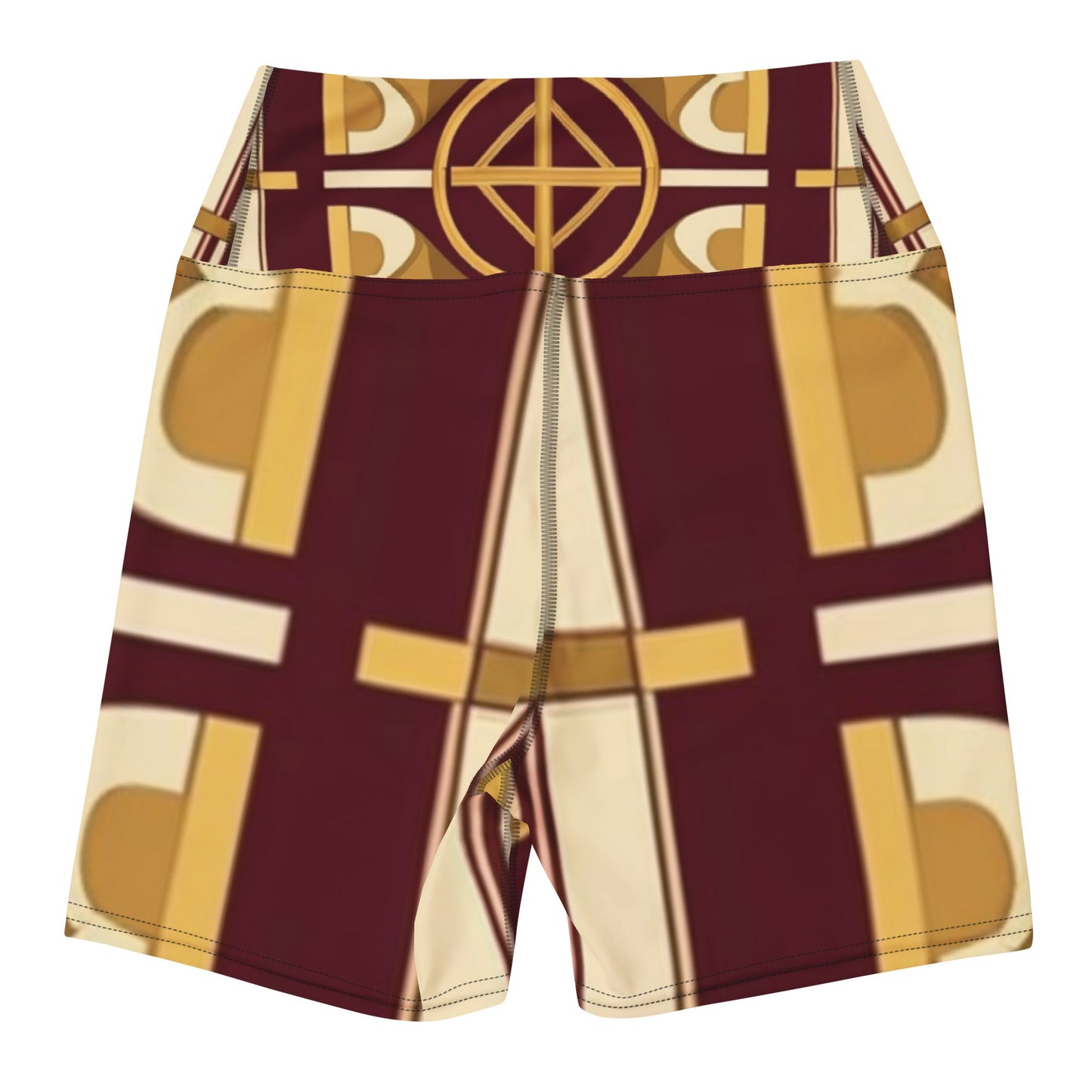 Front Burgundy Signature Scarf Design Women's Yoga Shorts yoga #MzKittyz #NikkiDKatArt