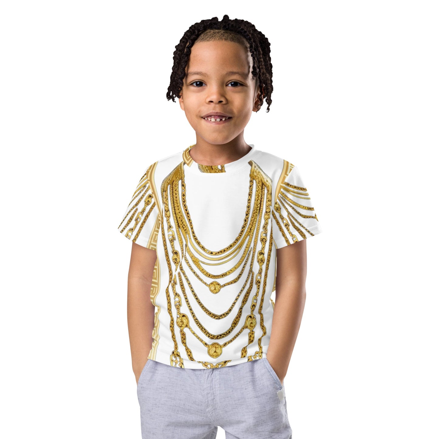Front Gold Chains Greece Kids crew neck t-shirt T-shirt, kids #MzKittyz #NikkiDKatArt