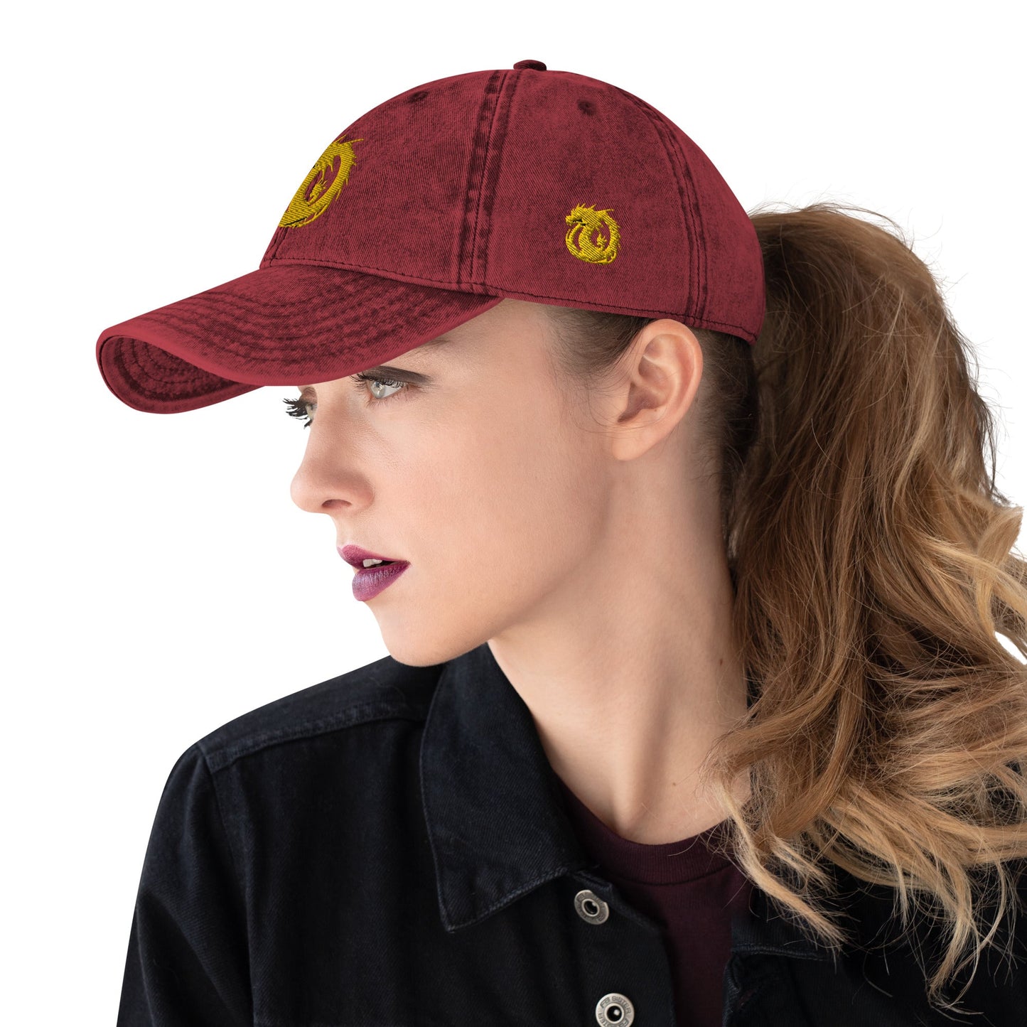Front Golden Dragon Vintage Cotton Twill Cap #MzKittyz #NikkiDKatArt