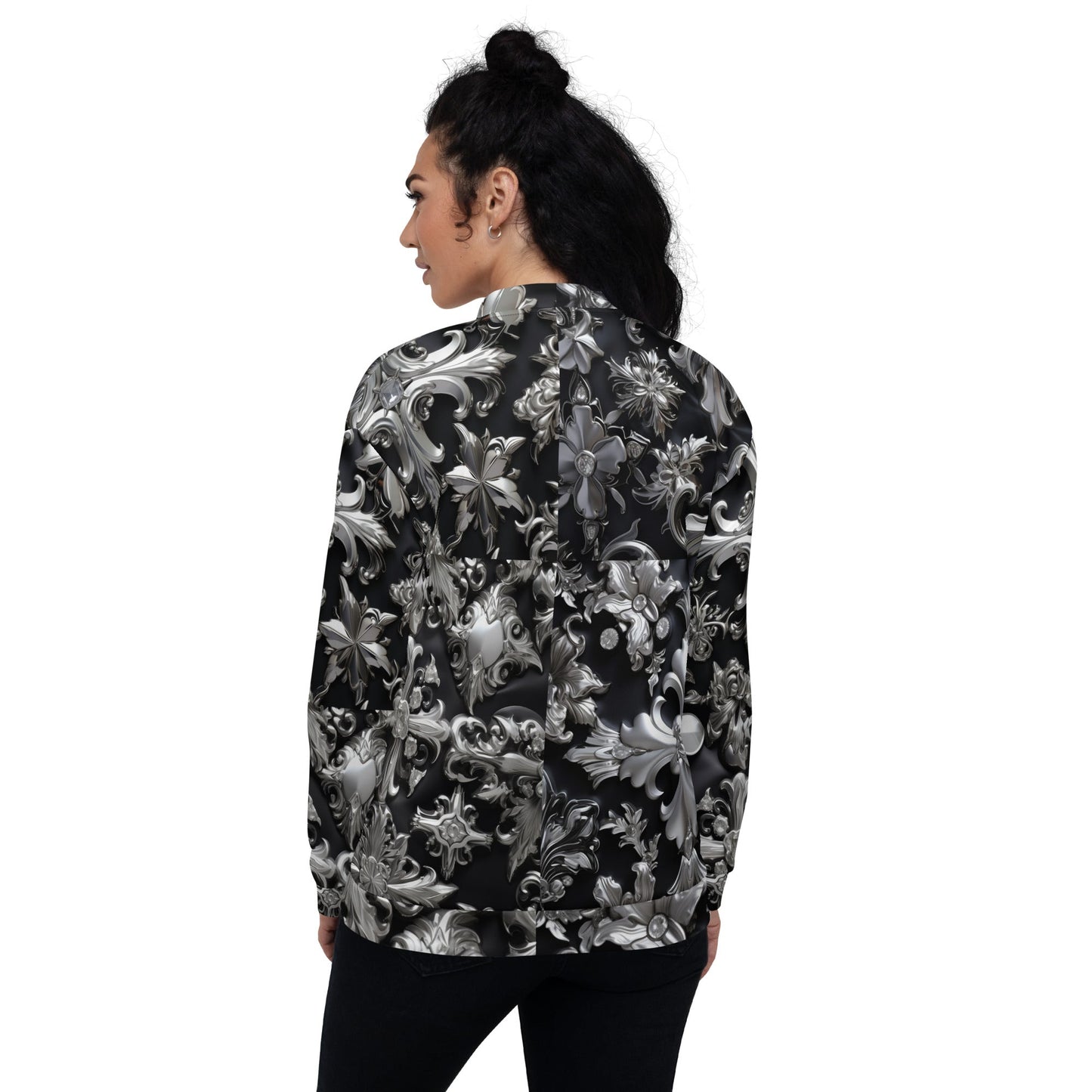 Front Chrome Crosses Unisex Bomber Jacket Bomber Jacket #MzKittyz #NikkiDKatArt