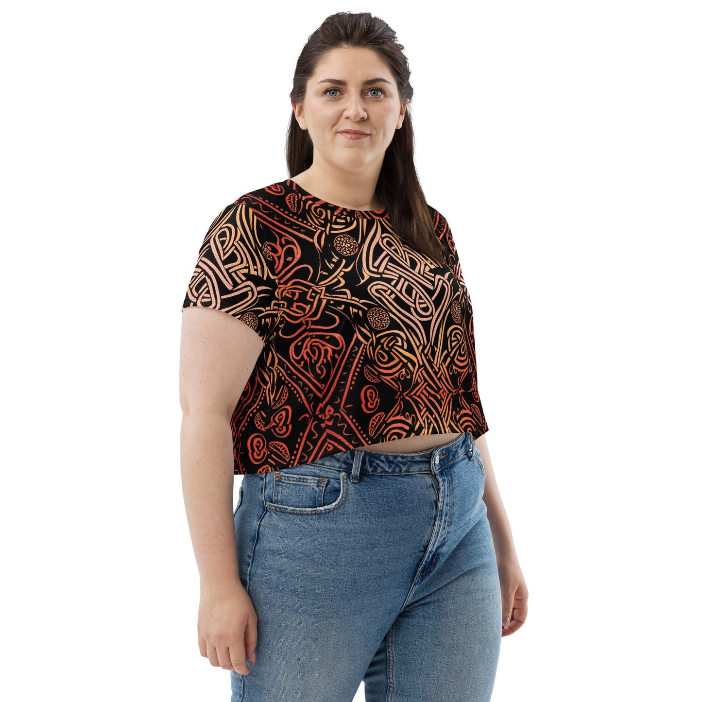 Front Celtic Sunrise All-Over Print Crop Tee Crop Tee #MzKittyz #NikkiDKatArt