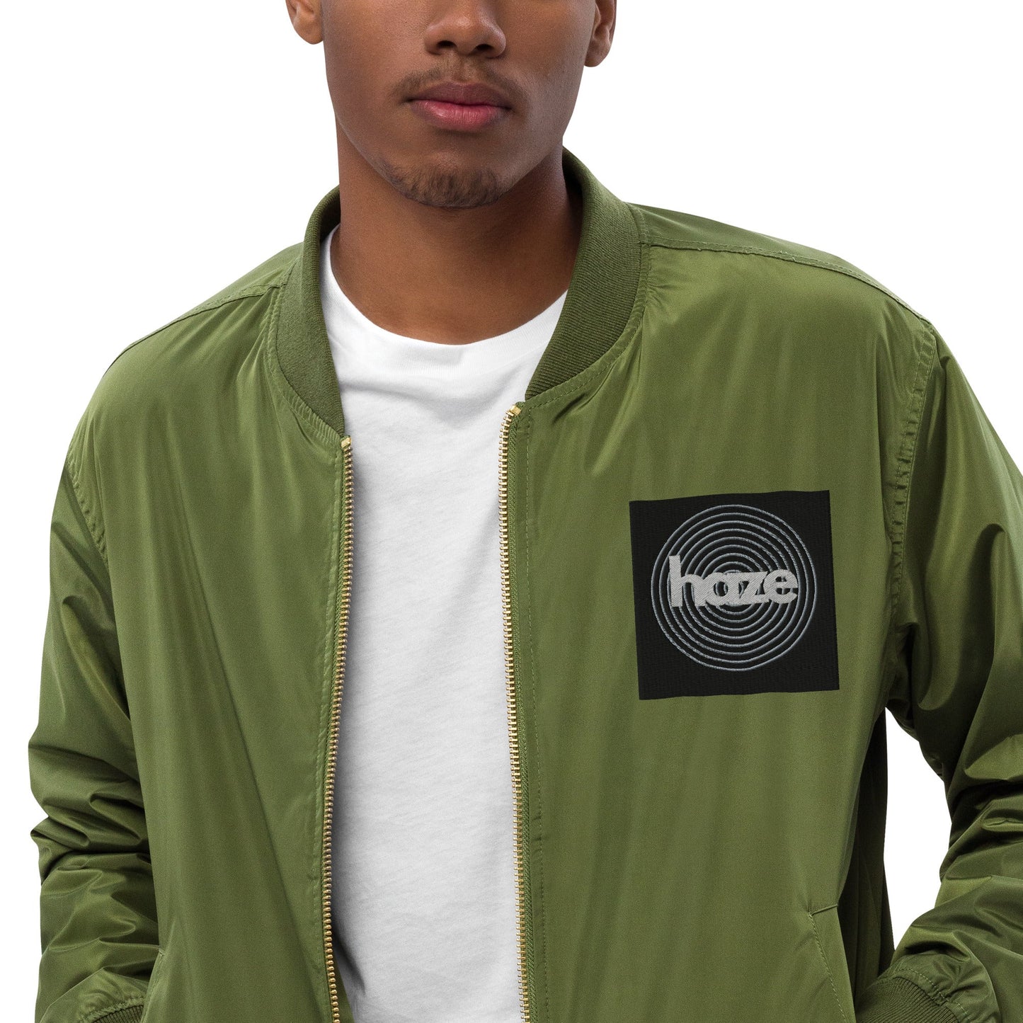 Front haze logo Embroidered Unisex Premium recycled bomber jacket Jacket #MzKittyz #NikkiDKatArt