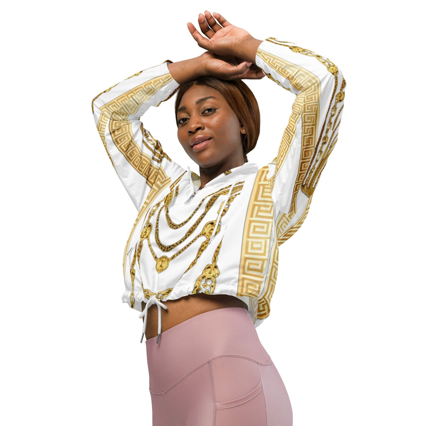 Front Gold Chains Greece Signature Women’s cropped Windbreaker Windbreaker, Hoodie #MzKittyz #NikkiDKatArt
