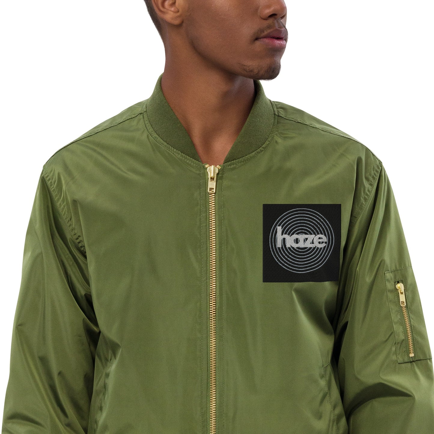 Front haze logo Embroidered Unisex Premium recycled bomber jacket Jacket #MzKittyz #NikkiDKatArt