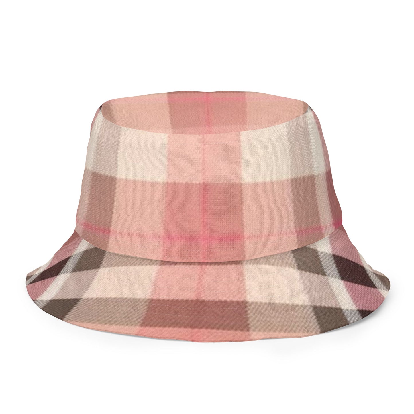Front Lt Pink Plaid Unisex Reversible Bucket Hat Bucket #MzKittyz #NikkiDKatArt