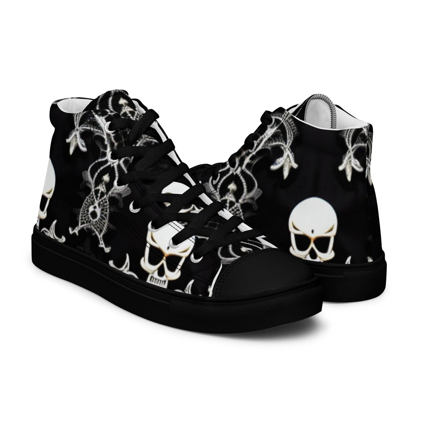 Front Skully Lace Women’s high top canvas shoes #MzKittyz #NikkiDKatArt