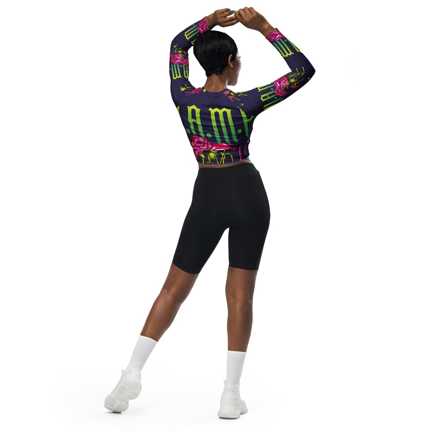 Front V.A.M.P. Vampire Rose Recycled long-sleeve crop top #MzKittyz #NikkiDKatArt