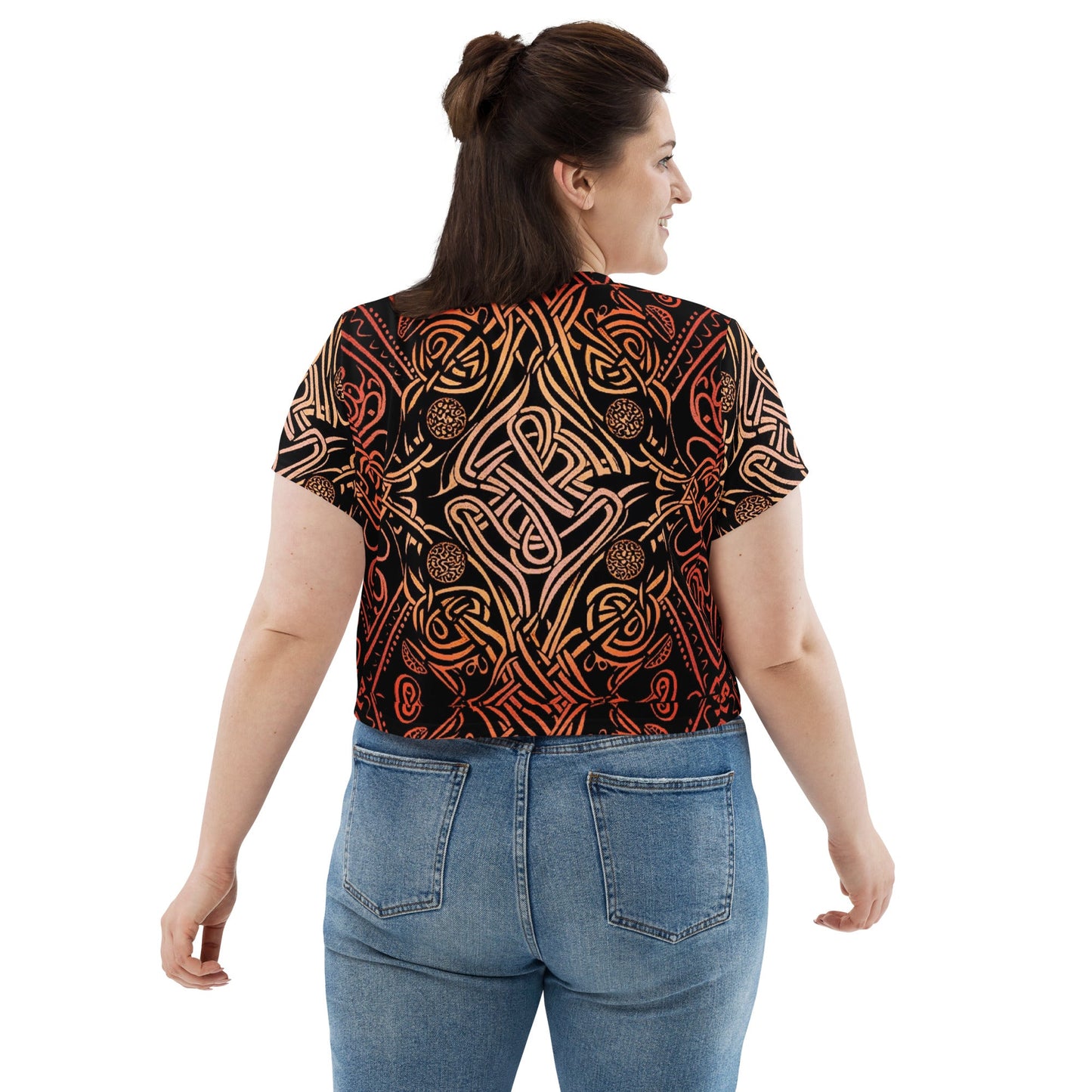 Front Celtic Sunrise All-Over Print Crop Tee Crop Tee #MzKittyz #NikkiDKatArt