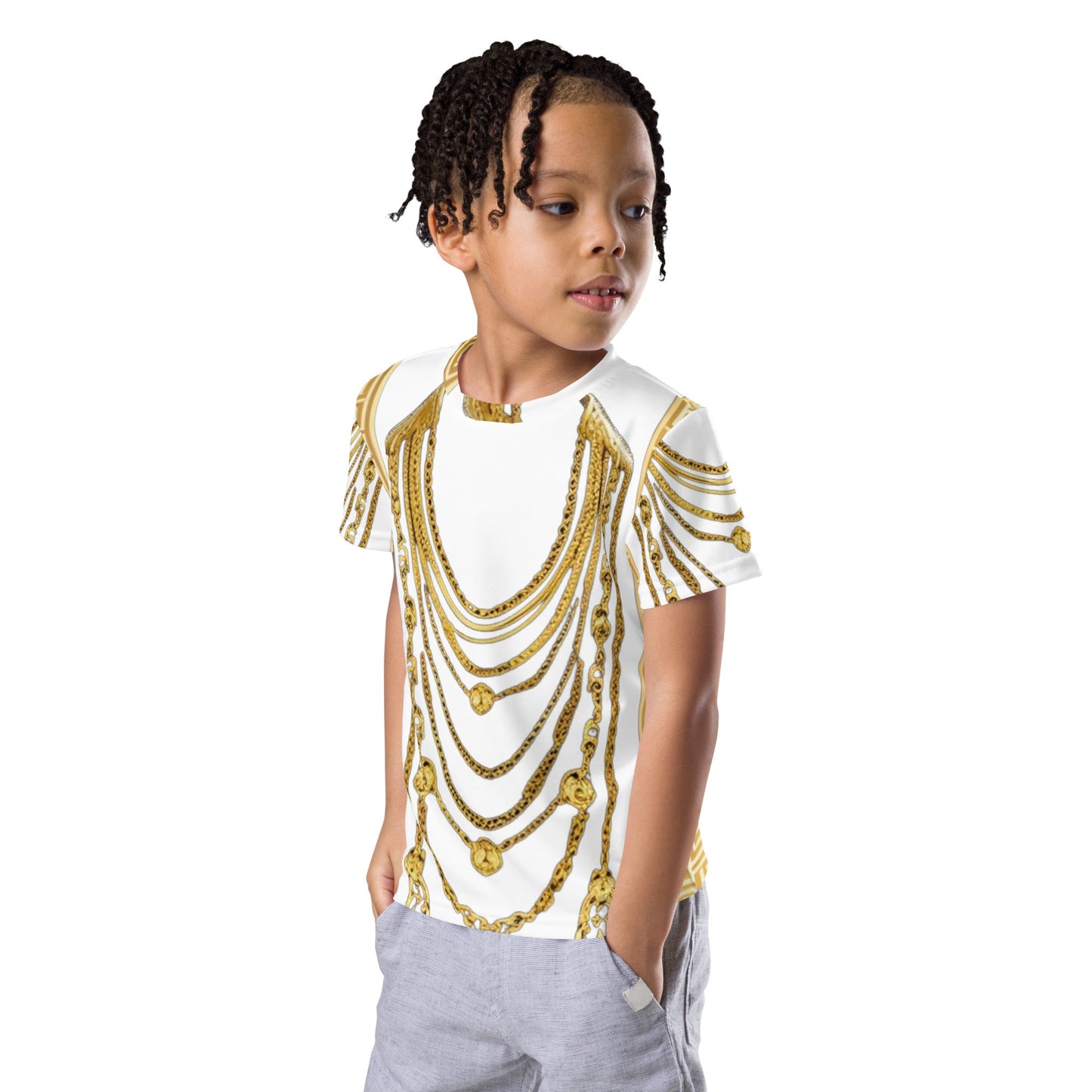 Front Gold Chains Greece Kids crew neck t-shirt T-shirt, kids #MzKittyz #NikkiDKatArt
