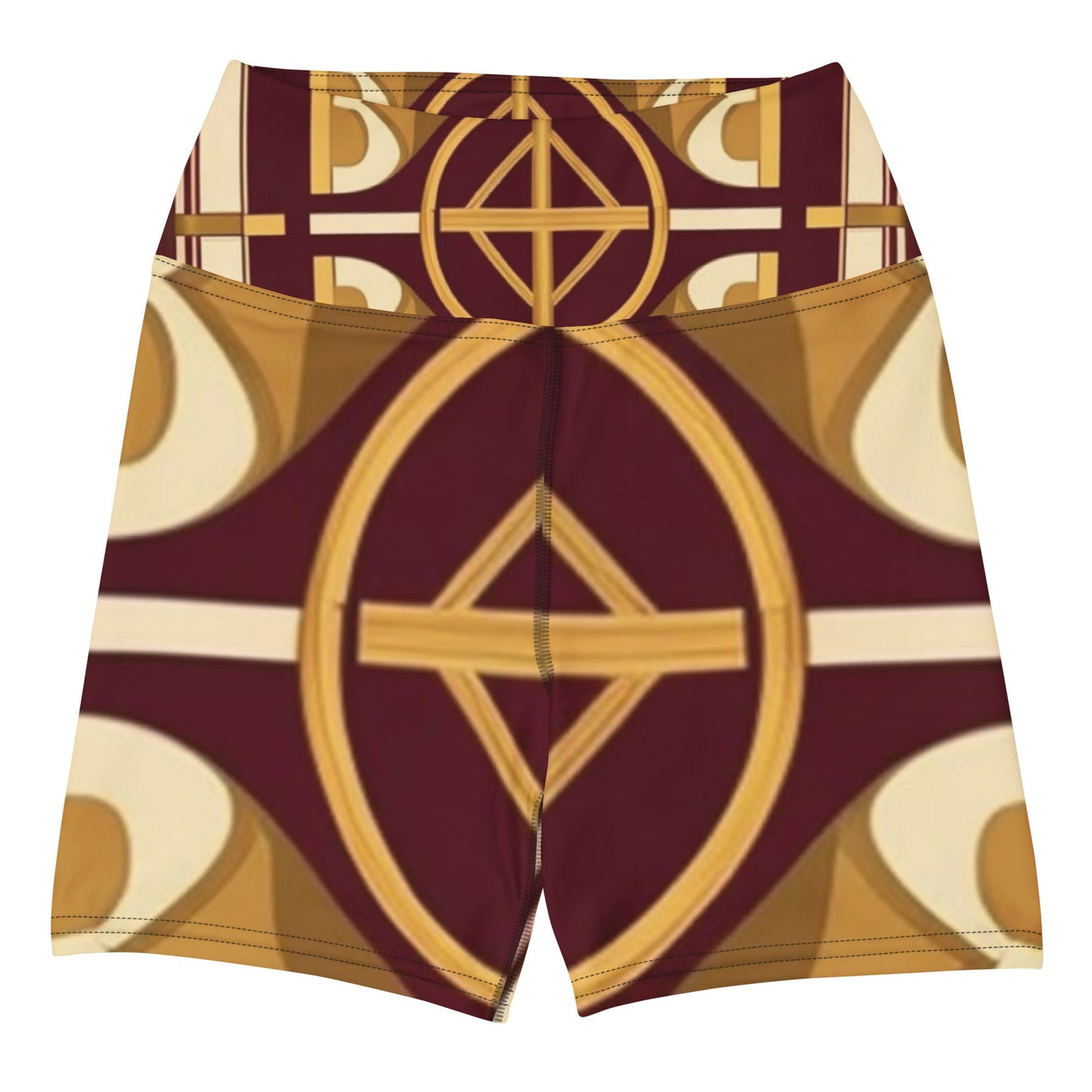 Front Burgundy Signature Scarf Design Women's Yoga Shorts yoga #MzKittyz #NikkiDKatArt