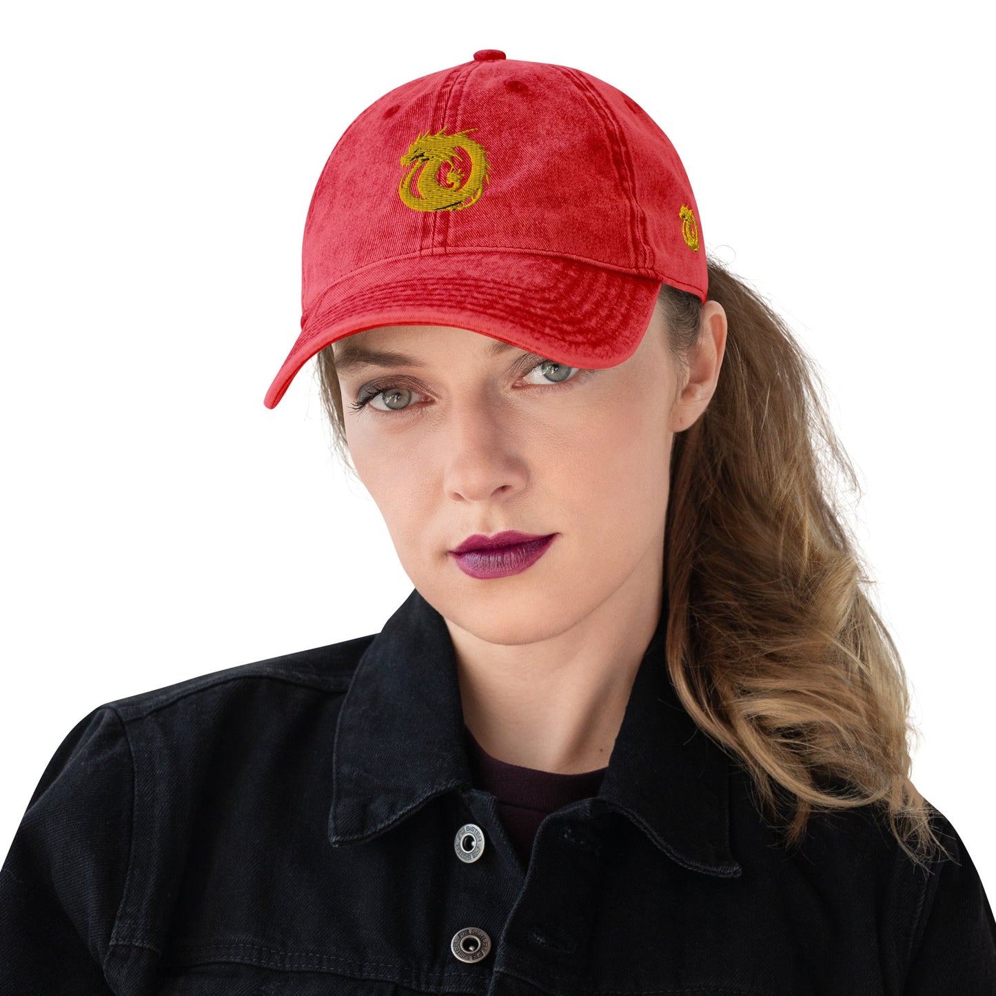 Front Golden Dragon Vintage Cotton Twill Cap #MzKittyz #NikkiDKatArt