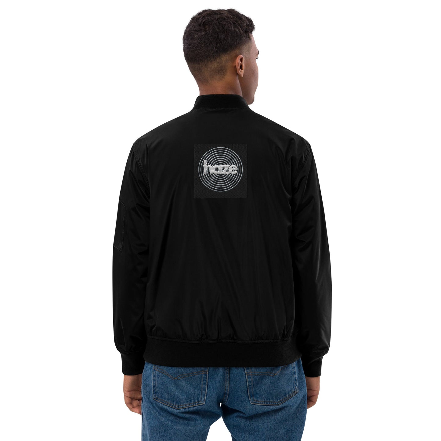 Front haze logo Embroidered Unisex Premium recycled bomber jacket Jacket #MzKittyz #NikkiDKatArt