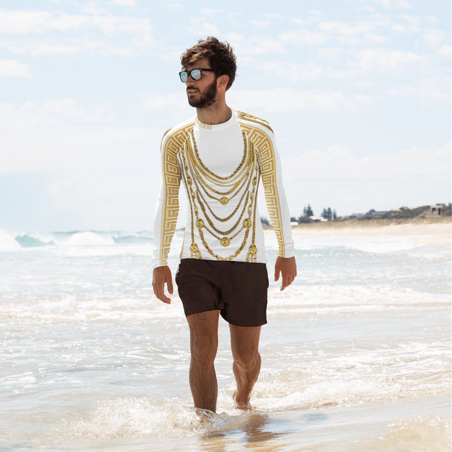 Front Gold Chains Greece Signature Men's Rash Guard Shirt Moisture Wicking Shirt #MzKittyz #NikkiDKatArt