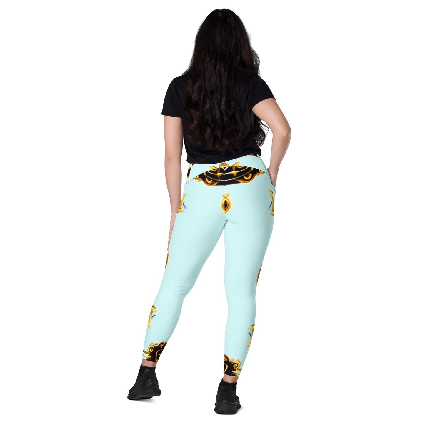 Front Aqua Signature Design Leggings w/ pockets Sizes up to 6XL Leggings #MzKittyz #NikkiDKatArt
