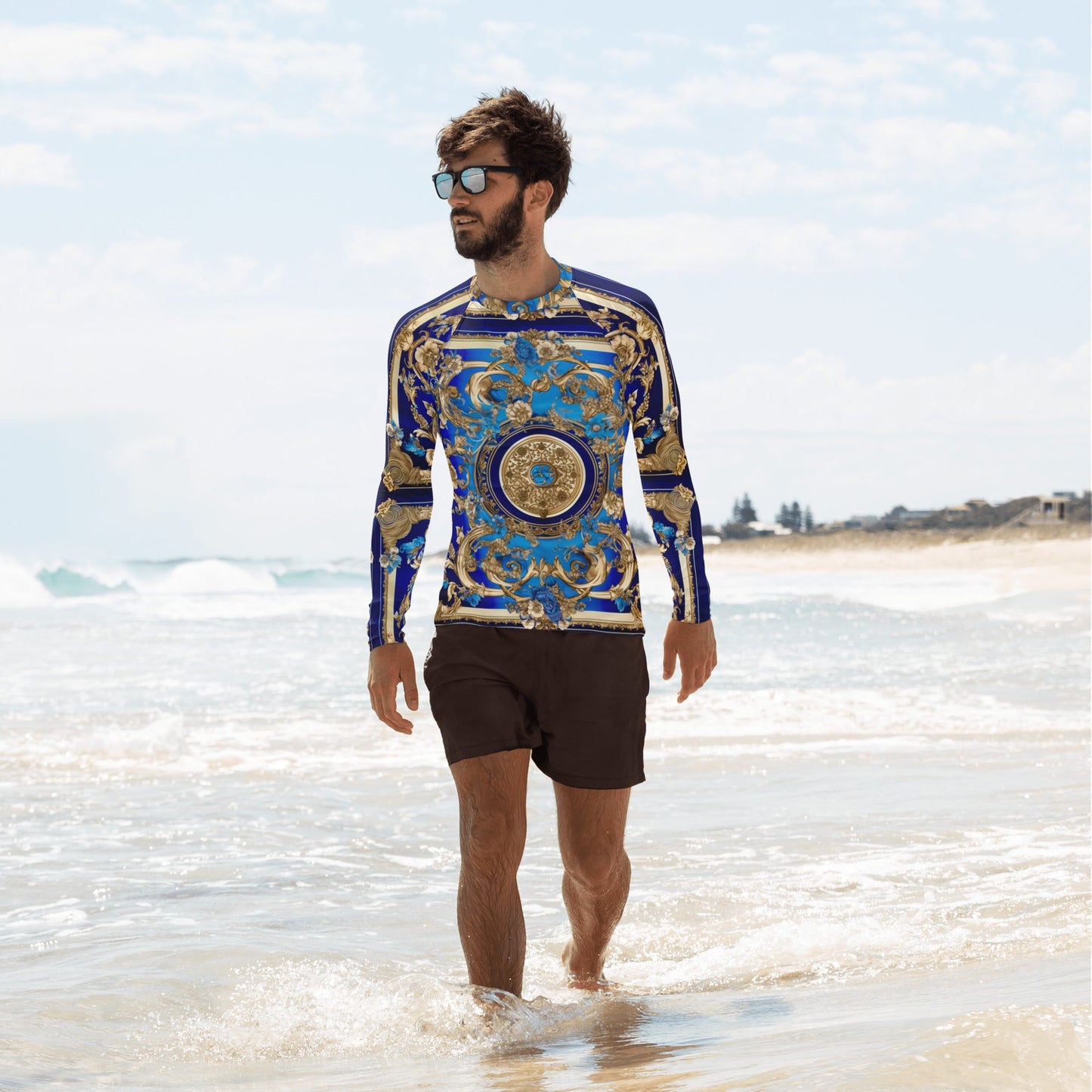 Front Signature Line Miami Bleu Men's Rash Guard Moisture-wicking #MzKittyz #NikkiDKatArt