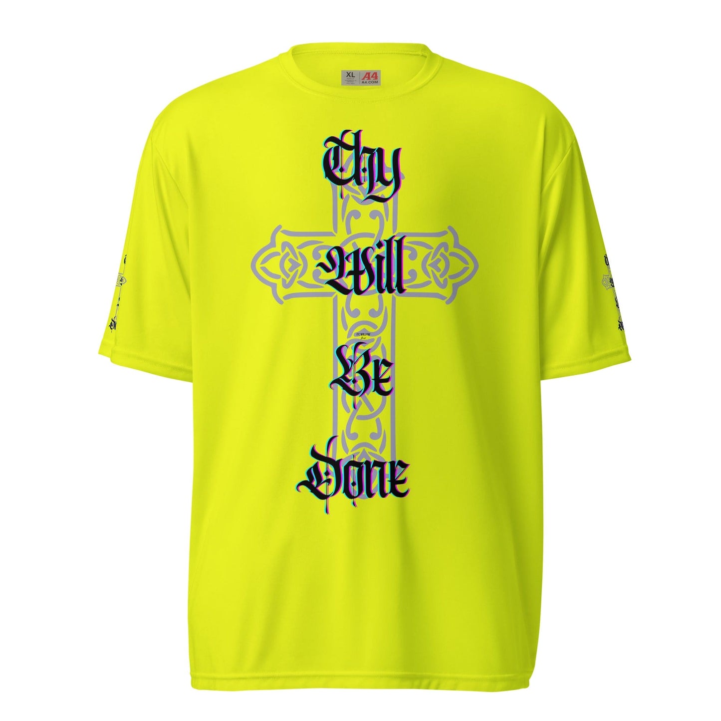 Front Neon Yellow, 'Thy Will Be Done' Unisex Moisture Wicking crew neck t-shirt Short Sleeve ,T-Shirt #MzKittyz #NikkiDKatArt