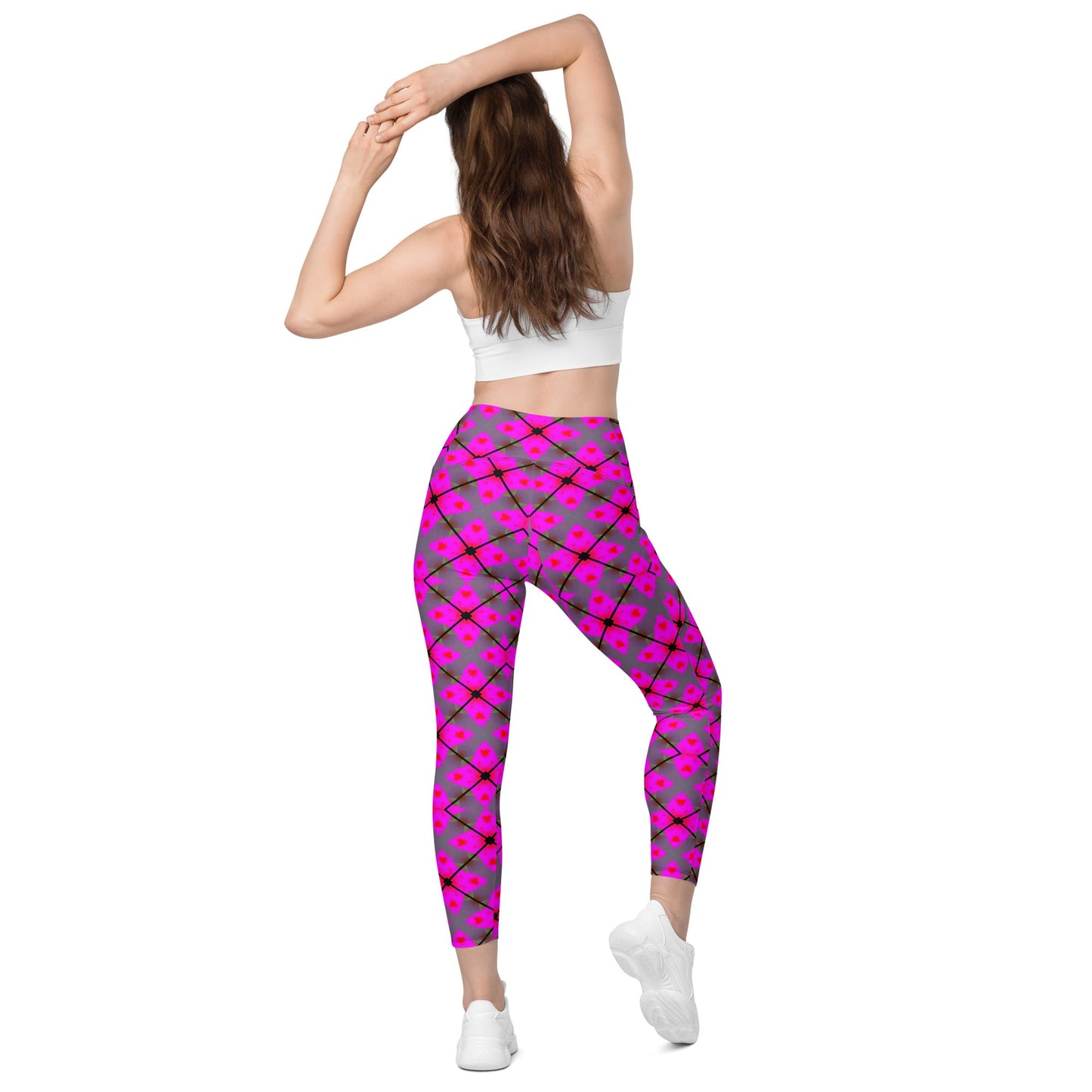 Front Pink Plaid Crossover leggings with pockets #MzKittyz #NikkiDKatArt