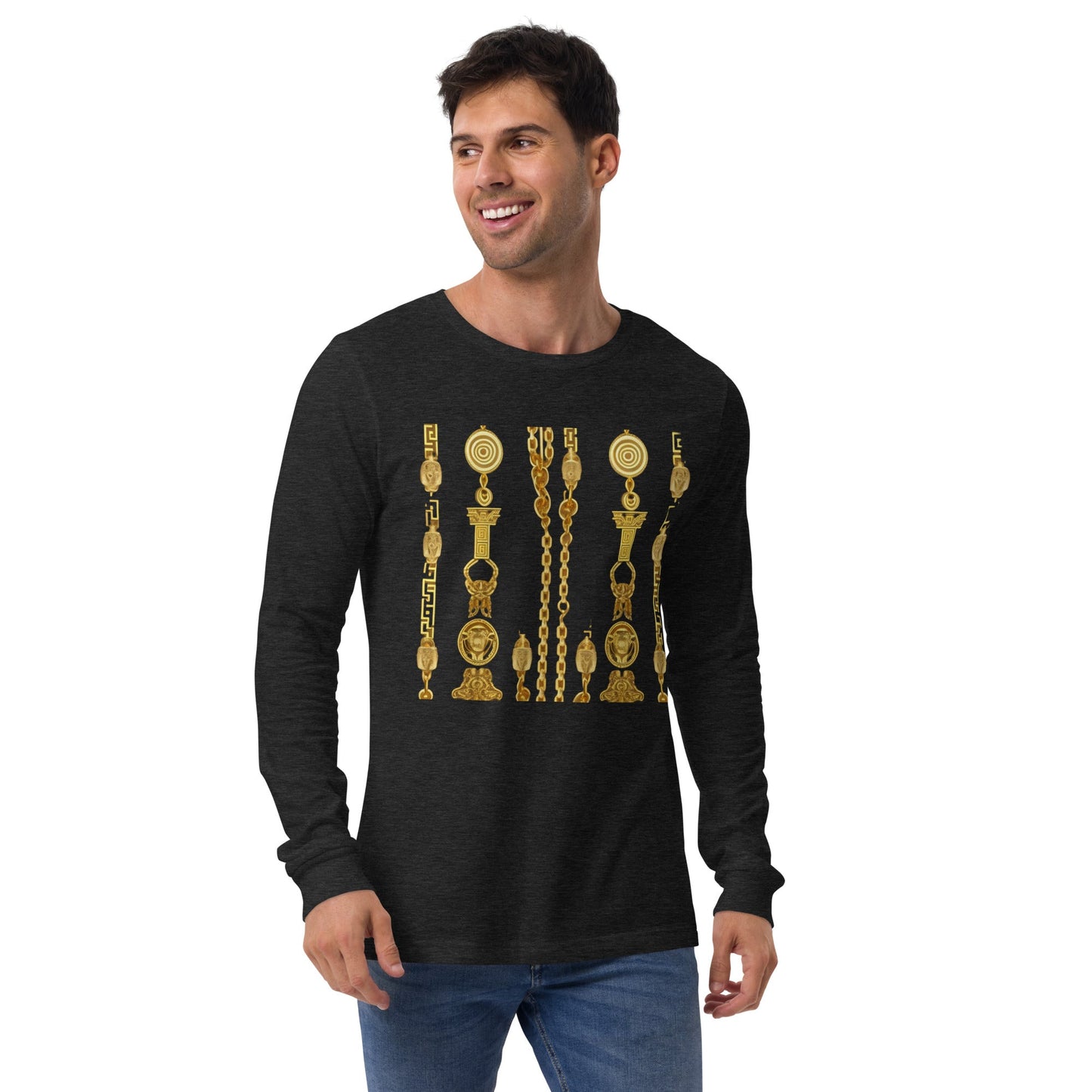 Front Gold Coin Chains Signature Scarf Unisex Long Sleeve Tee Tshirt, LongSleeve #MzKittyz #NikkiDKatArt