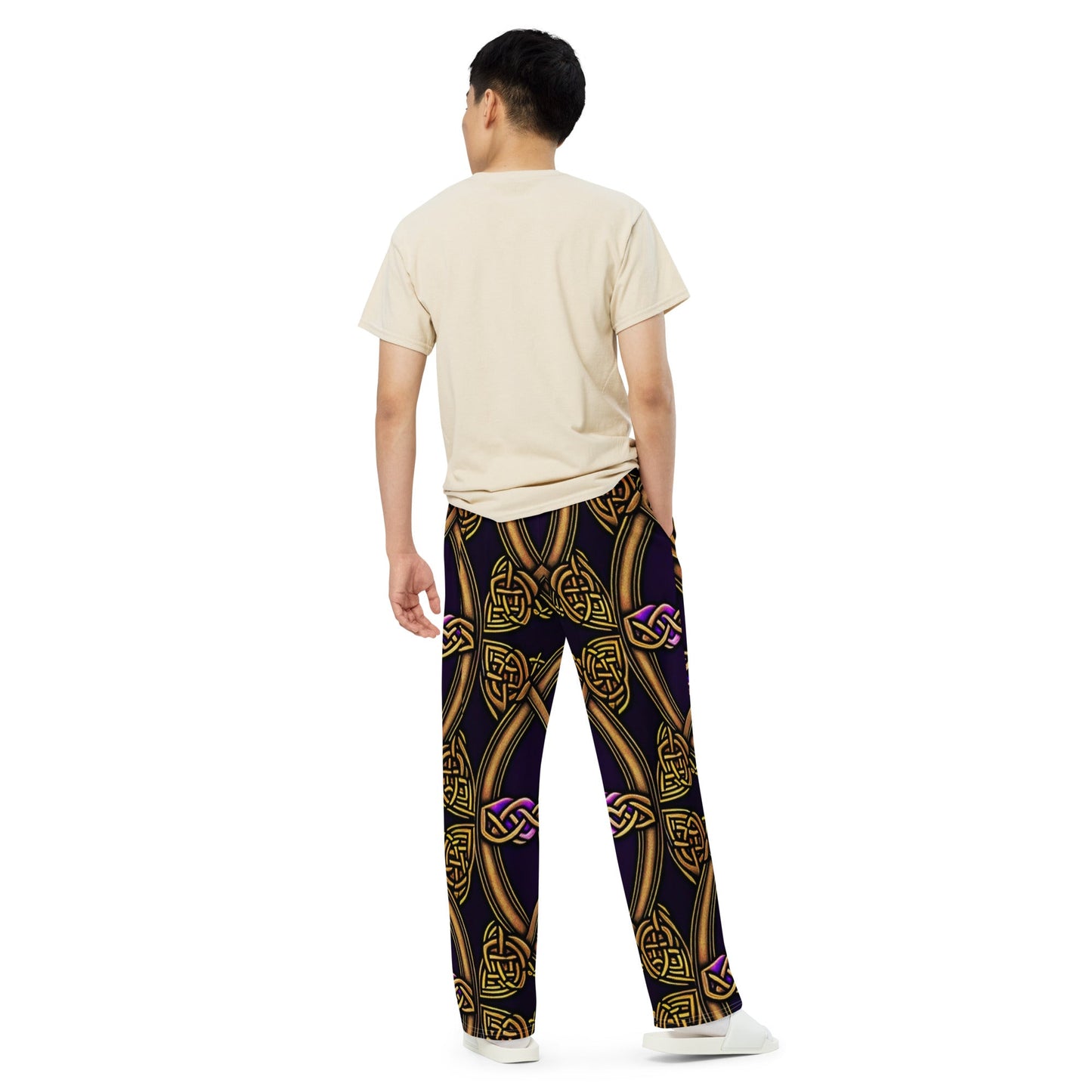 Front Celtic Knot Bronze Unisex wide-leg pants Wide Legged Pant #MzKittyz #NikkiDKatArt