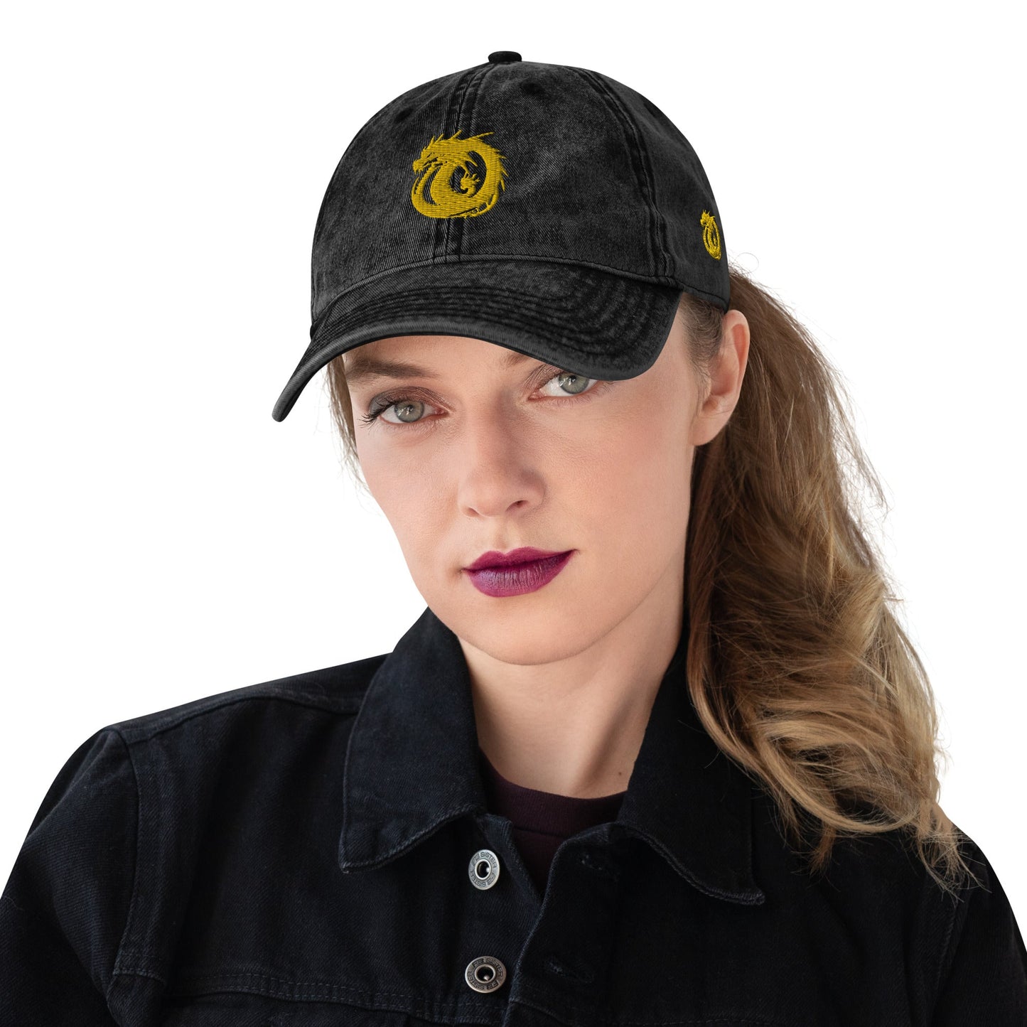 Front Golden Dragon Vintage Cotton Twill Cap #MzKittyz #NikkiDKatArt
