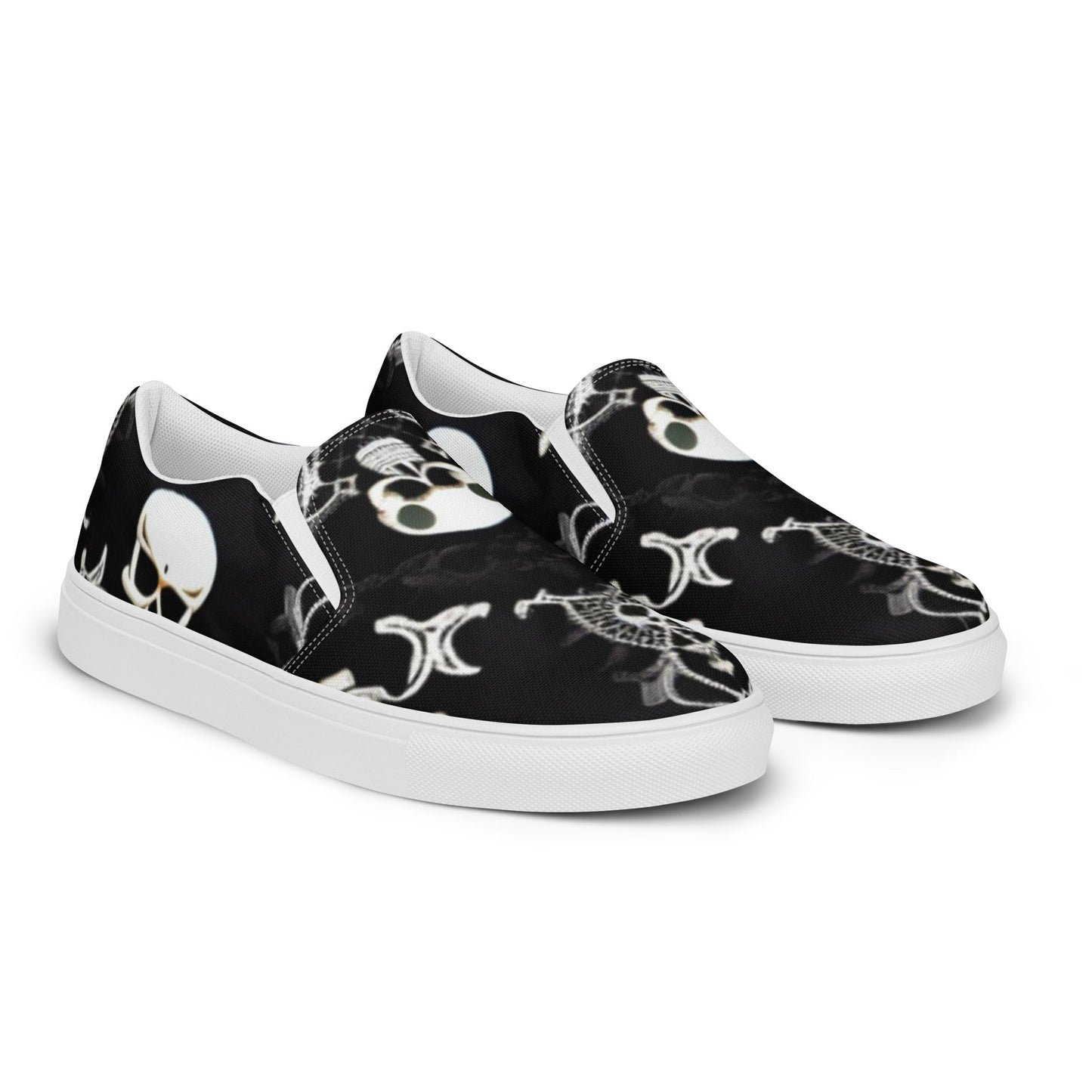 Front Skully Lace Men’s slip-on canvas shoes #MzKittyz #NikkiDKatArt