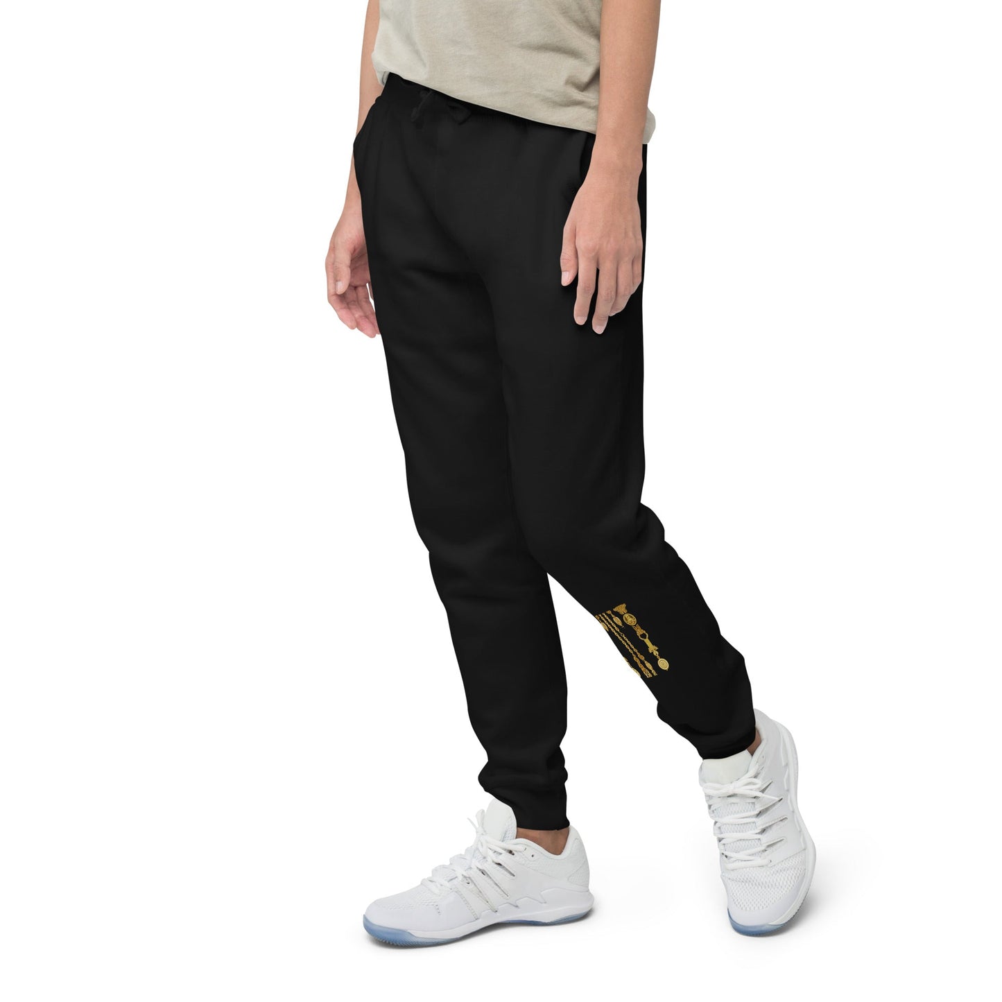 Front Gold Coin Chains Signature Scarf Unisex Fleece Sweatpants Sweatpants #MzKittyz #NikkiDKatArt