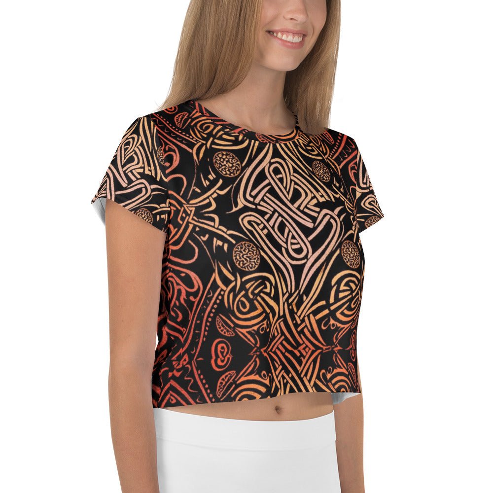 Front Celtic Sunrise All-Over Print Crop Tee Crop Tee #MzKittyz #NikkiDKatArt