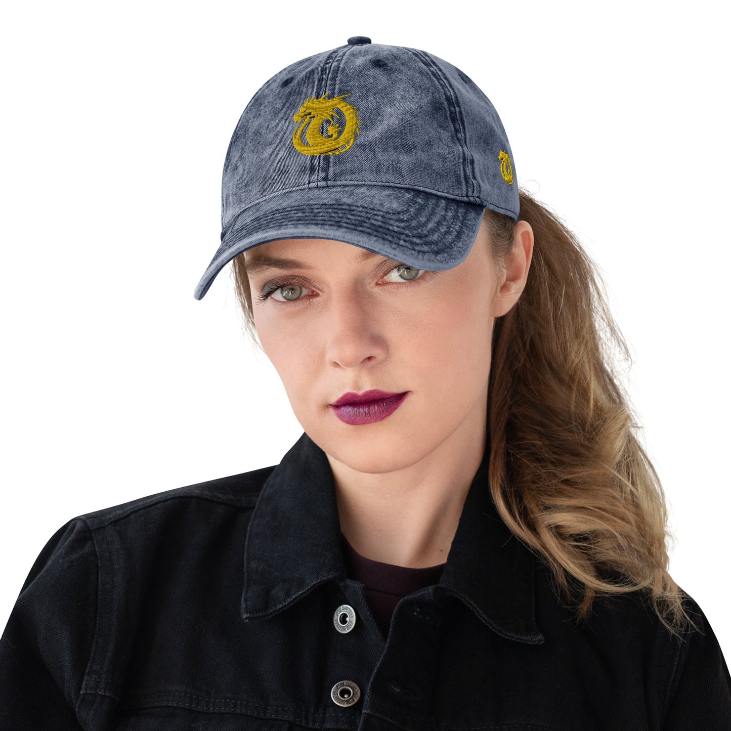 Front Golden Dragon Vintage Cotton Twill Cap #MzKittyz #NikkiDKatArt