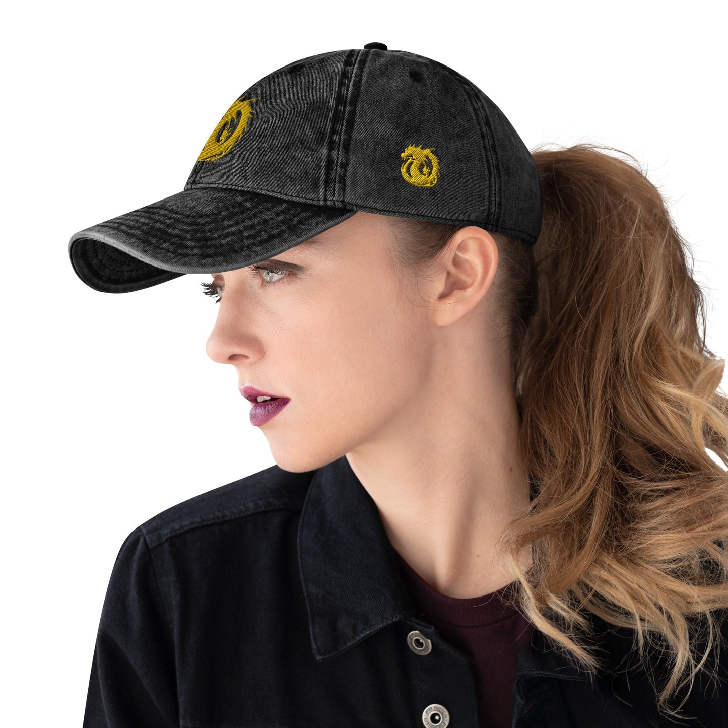 Front Golden Dragon Vintage Cotton Twill Cap #MzKittyz #NikkiDKatArt