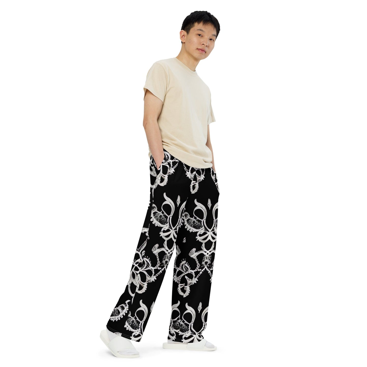 Front Lacie Lace Florentino Unisex wide-leg pants Wide Legged Pant #MzKittyz #NikkiDKatArt